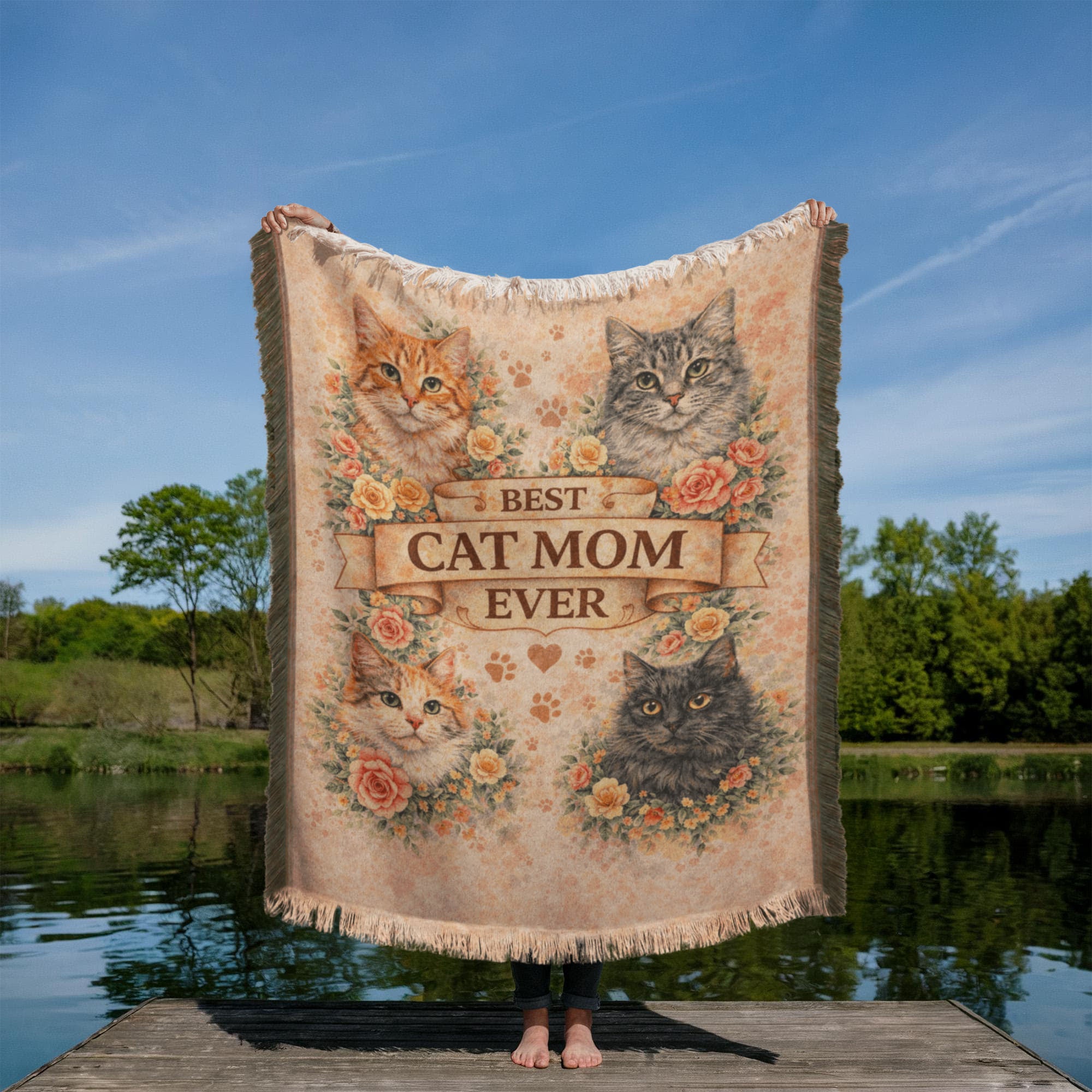Best Cat Mom Ever Printed Woven Blanket – Cozy, Beautiful & Slightly Ridiculous (Just Like Her Cats)