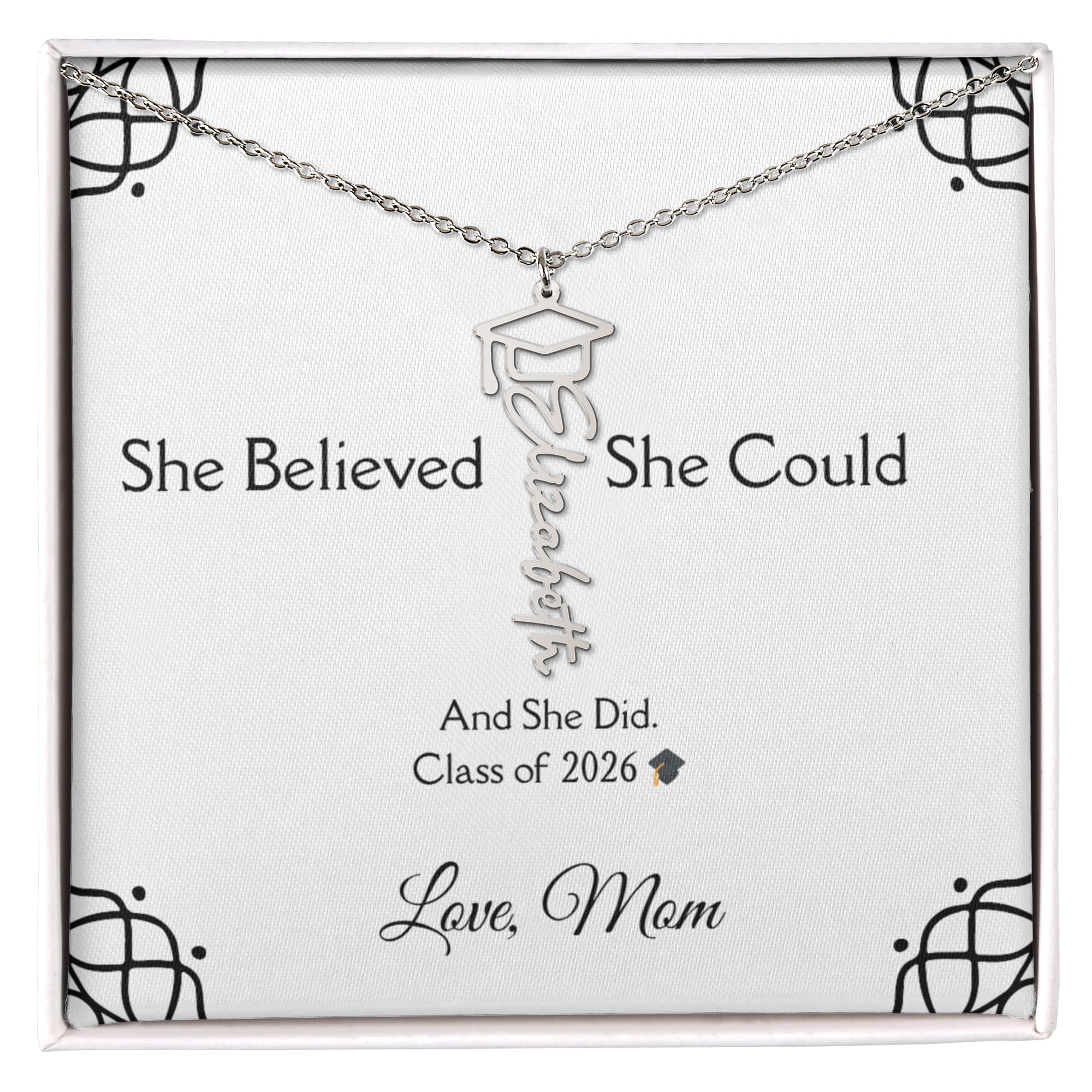 Graduation Gift from Mom – Personalized Daughter Necklace – “She Believed She Could” Keepsake