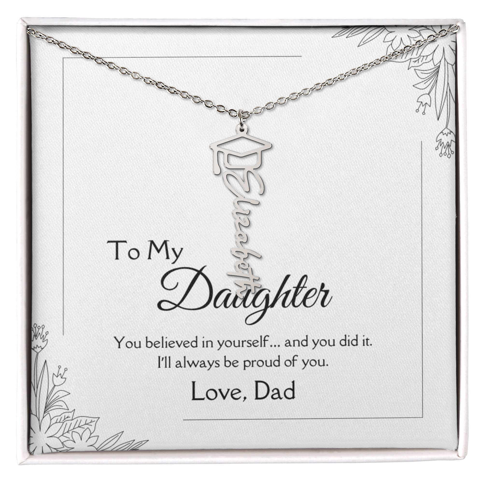 Graduation Gift from Dad – Daughter Name Necklace – Proud of You Jewelry Gift