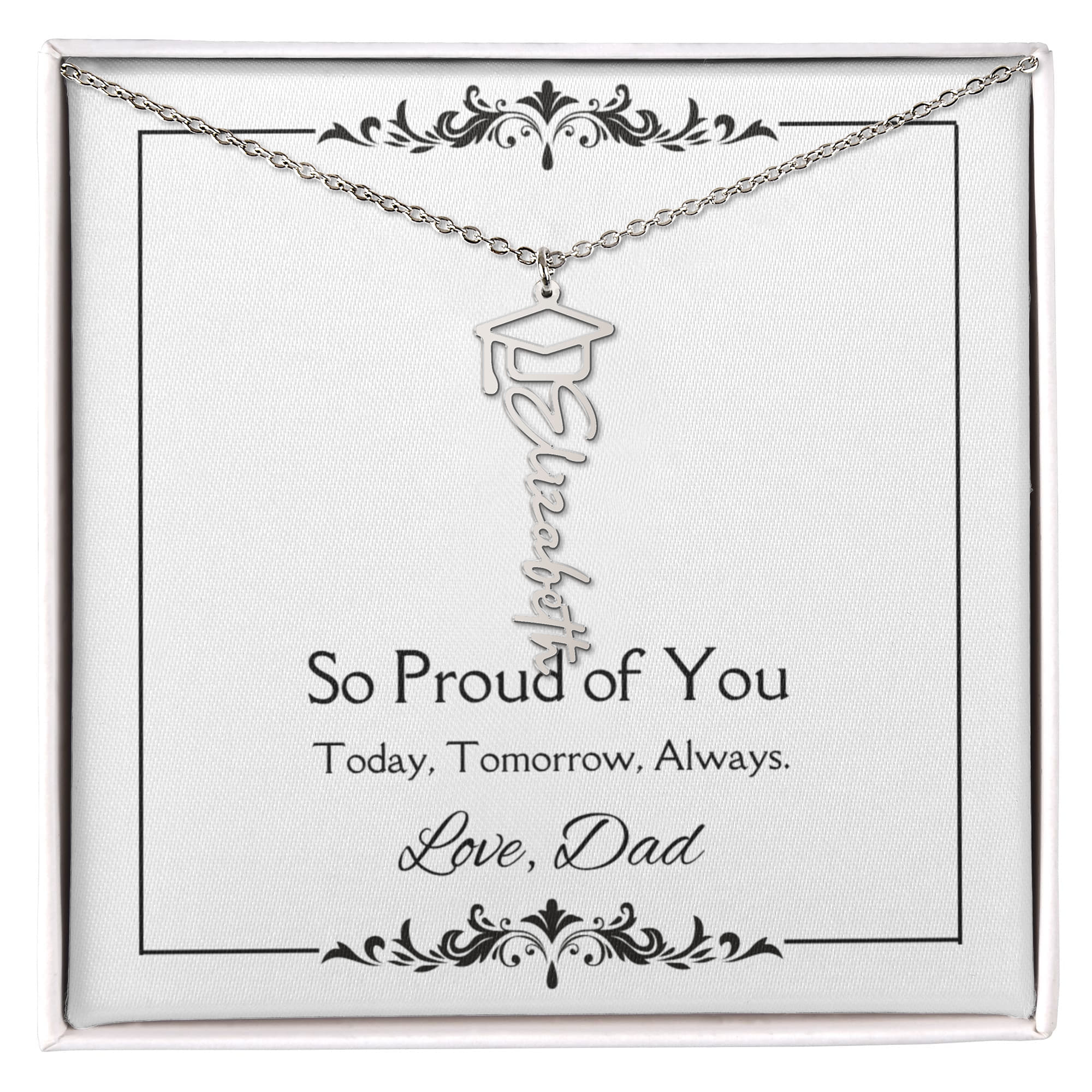Graduation Gift from Dad – Daughter Name Necklace – Proud of You Jewelry Gift