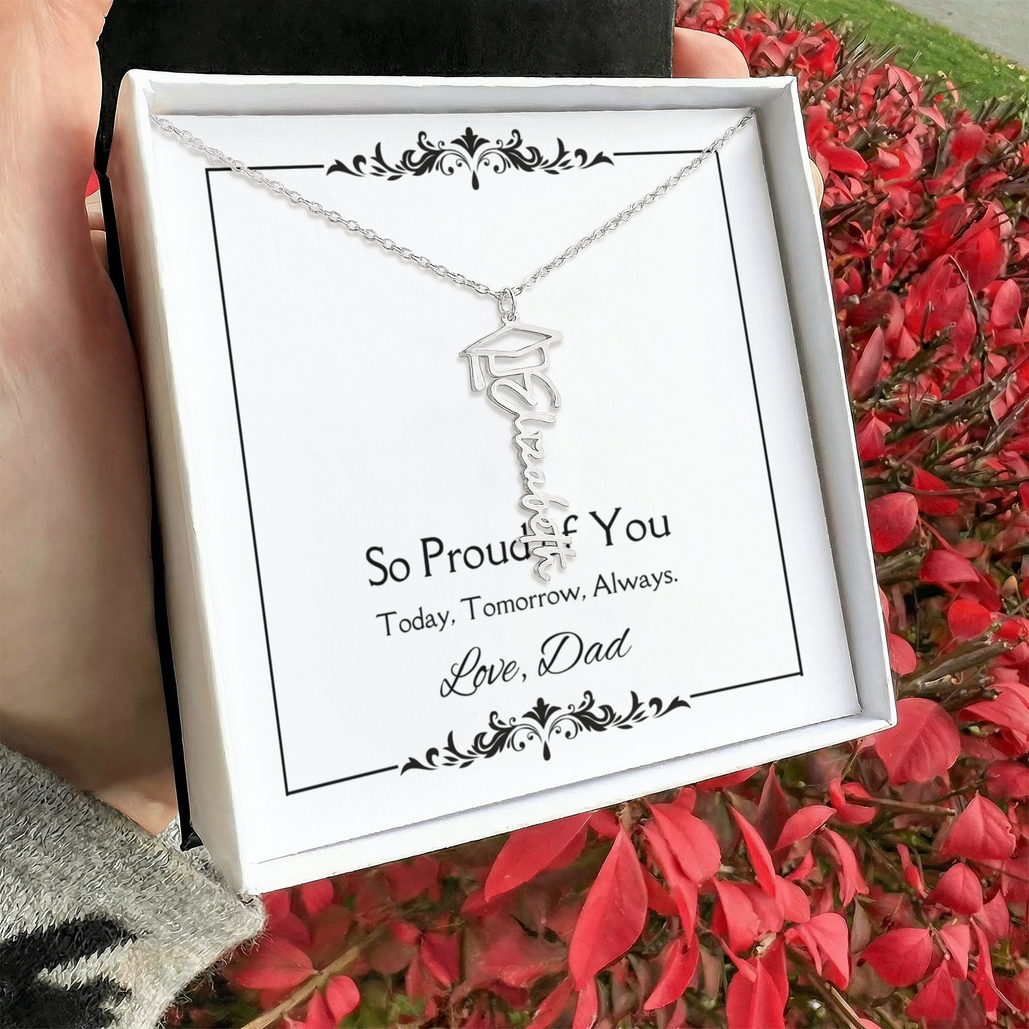 Graduation Gift from Dad – Daughter Name Necklace – Proud of You Jewelry Gift