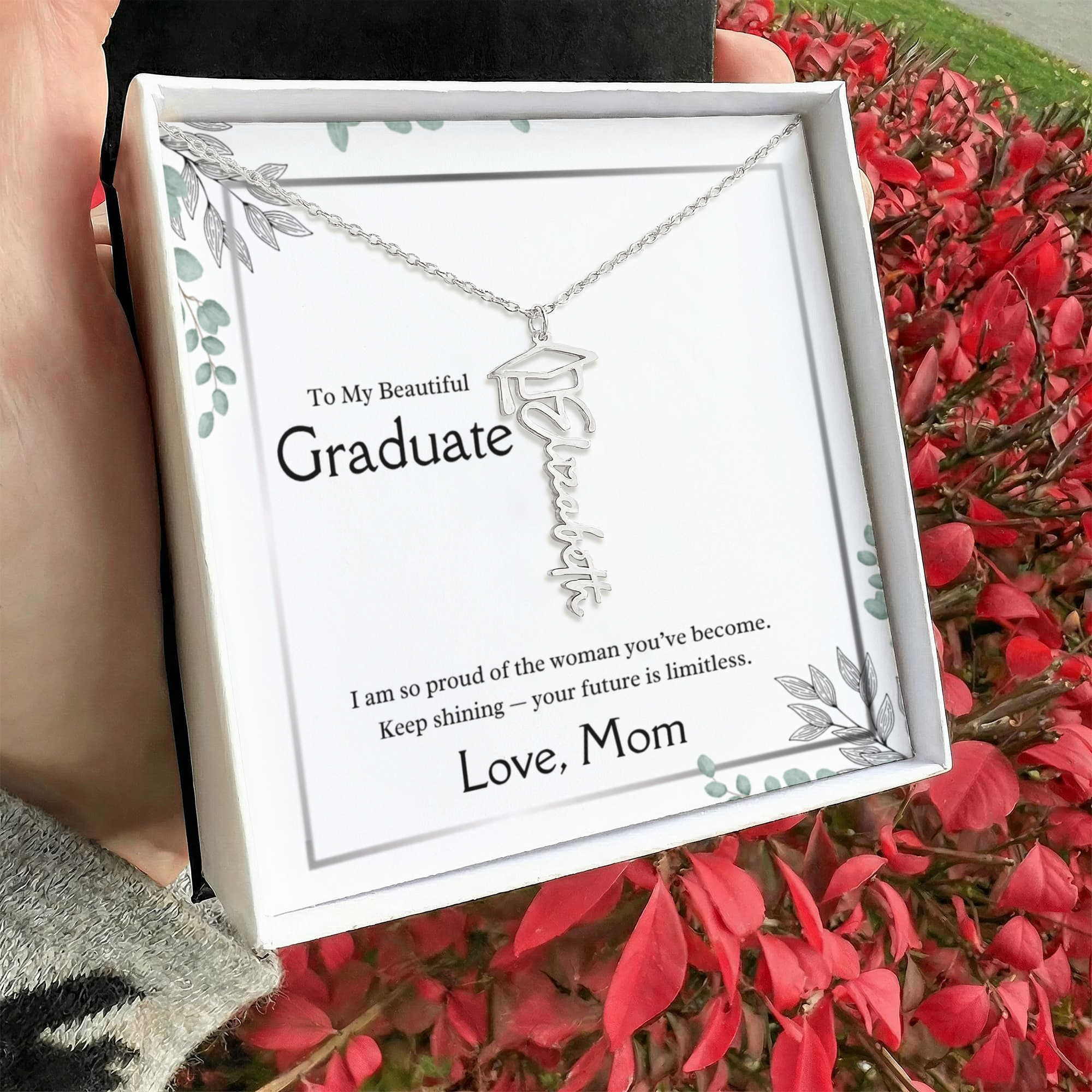 Graduation Gift from Mom – Personalized Daughter Necklace – “Your Future Is Limitless” Keepsake