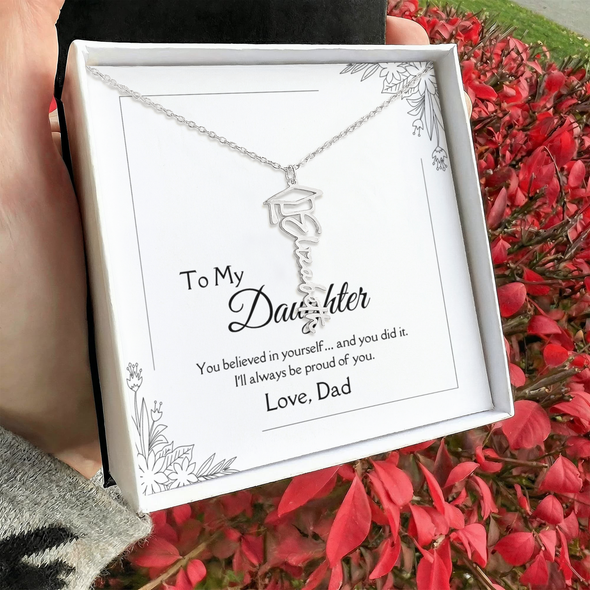 Graduation Gift from Dad – Daughter Name Necklace – Proud of You Jewelry Gift