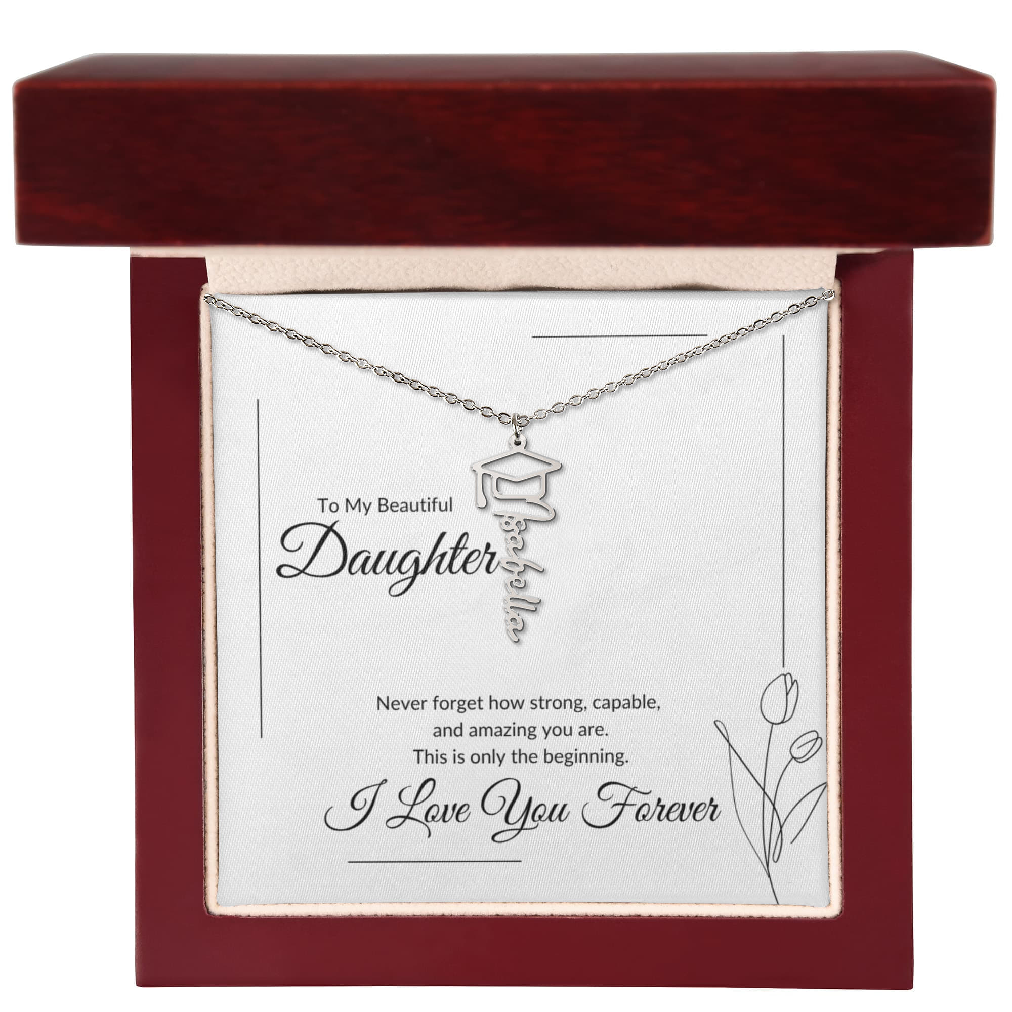 Daughter Graduation Gift Necklace – Personalized Name Jewelry – This Is Only The Beginning Message Card