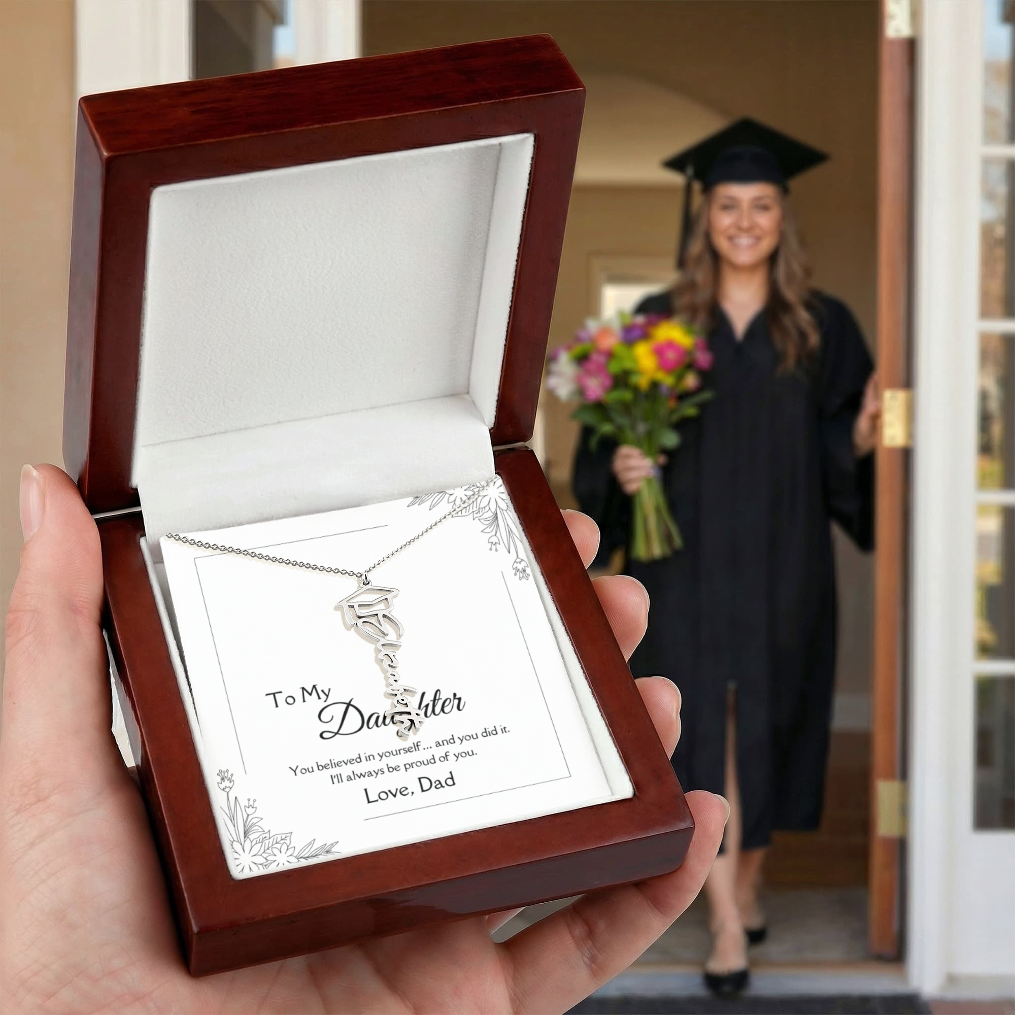 Graduation Gift from Dad – Daughter Name Necklace – Proud of You Jewelry Gift