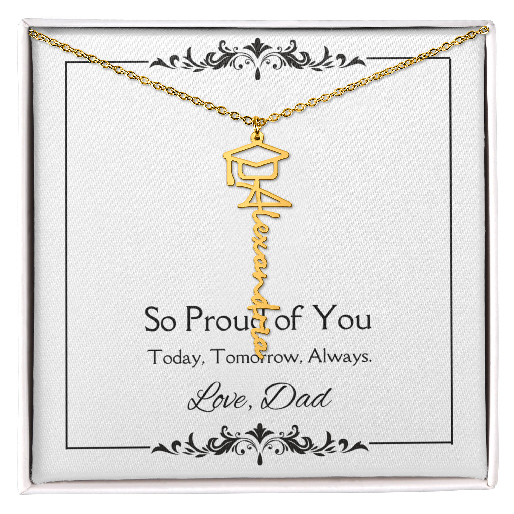 Graduation Gift from Dad – Daughter Name Necklace – Proud of You Jewelry Gift