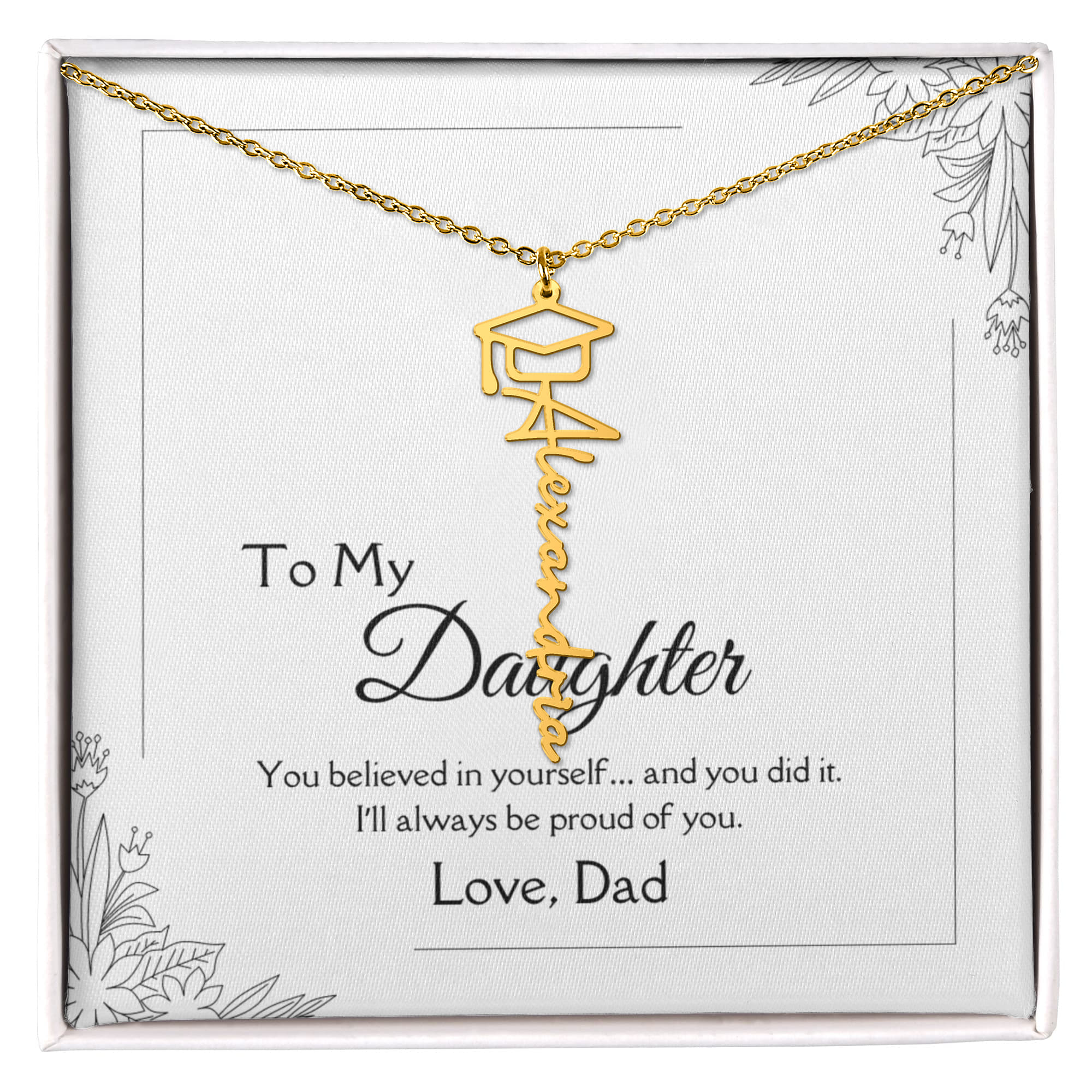 Graduation Gift from Dad – Daughter Name Necklace – Proud of You Jewelry Gift