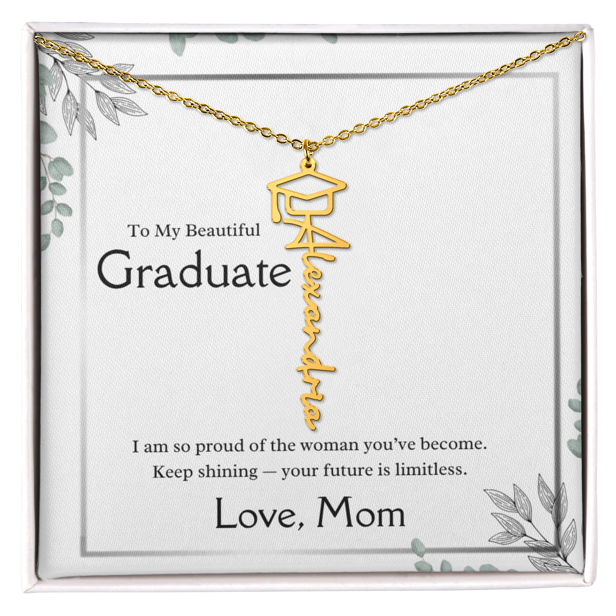Graduation Gift from Mom – Personalized Daughter Necklace – “Your Future Is Limitless” Keepsake