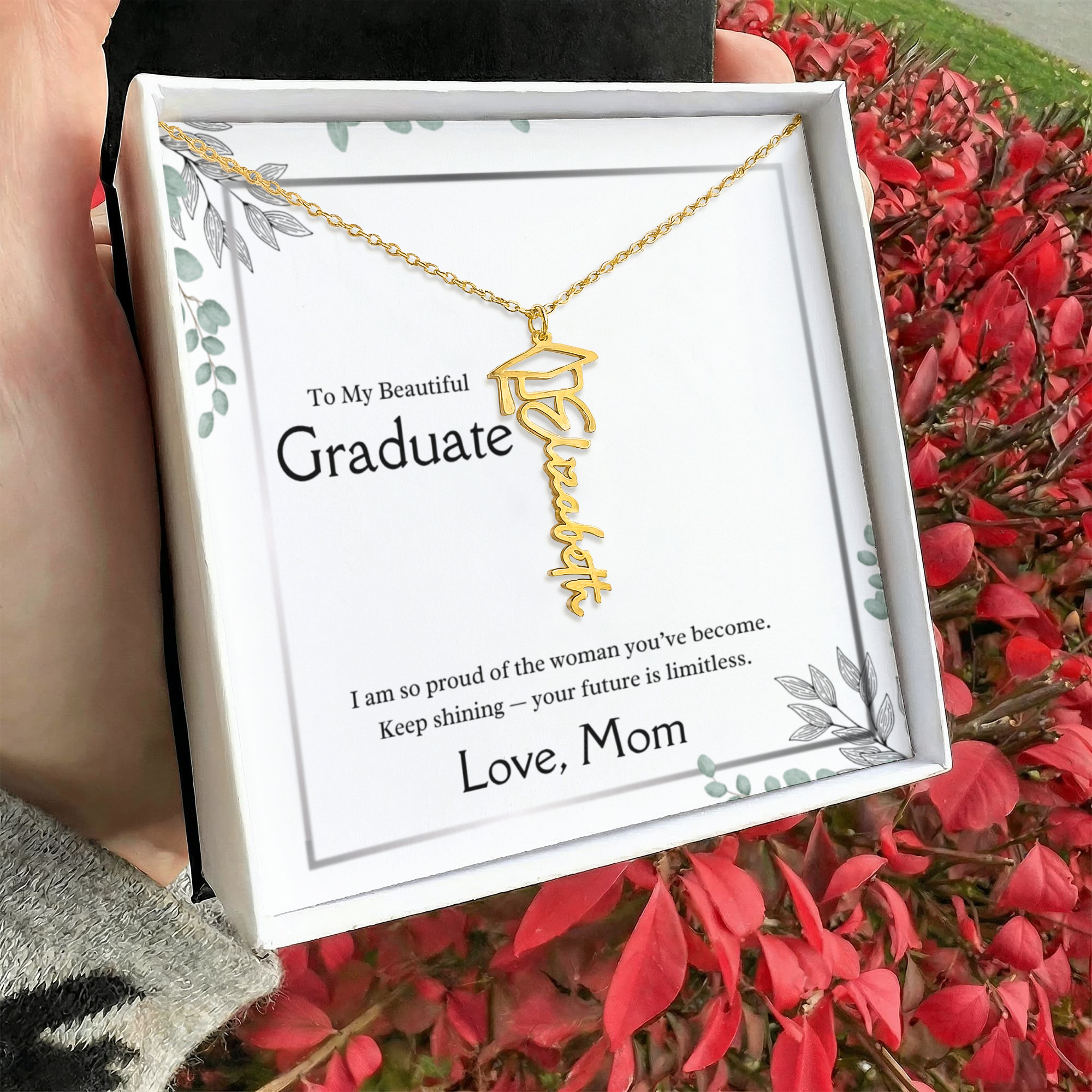 Graduation Gift from Mom – Personalized Daughter Necklace – “Your Future Is Limitless” Keepsake