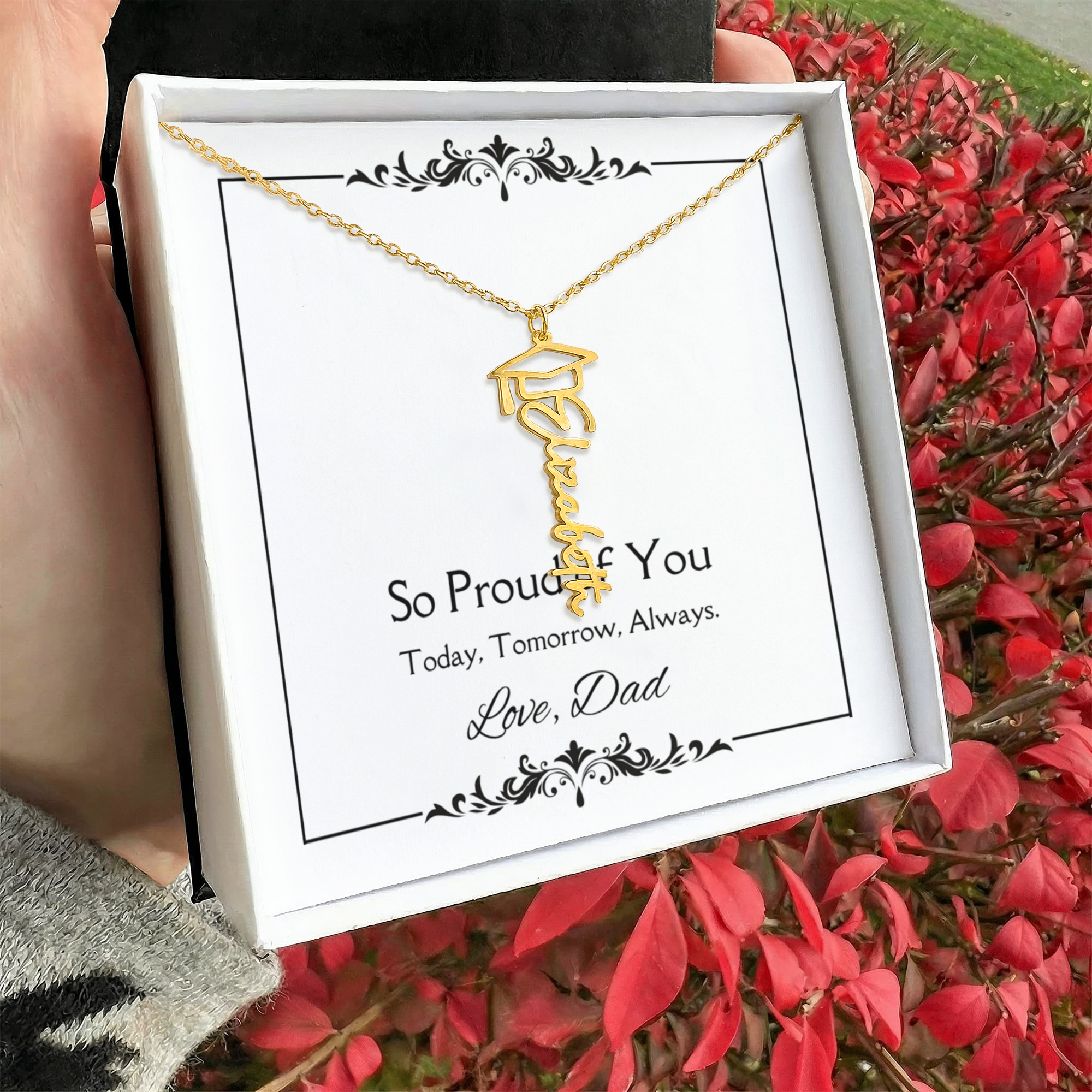 Graduation Gift from Dad – Daughter Name Necklace – Proud of You Jewelry Gift