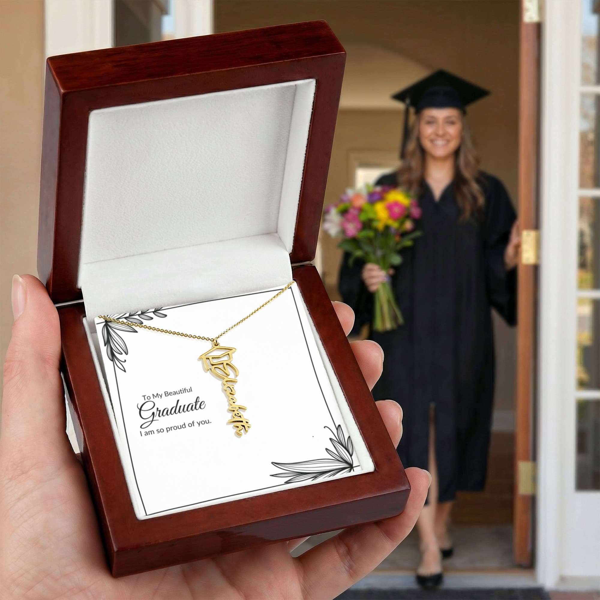 To My Beautiful Graduate Necklace – Custom Name Gift – Meaningful Keepsake for Her