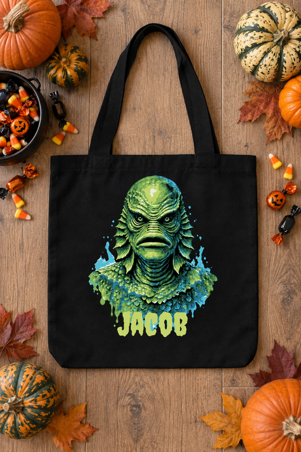 Personalized Swamp Creature Trick-or-Treat Tote Bag