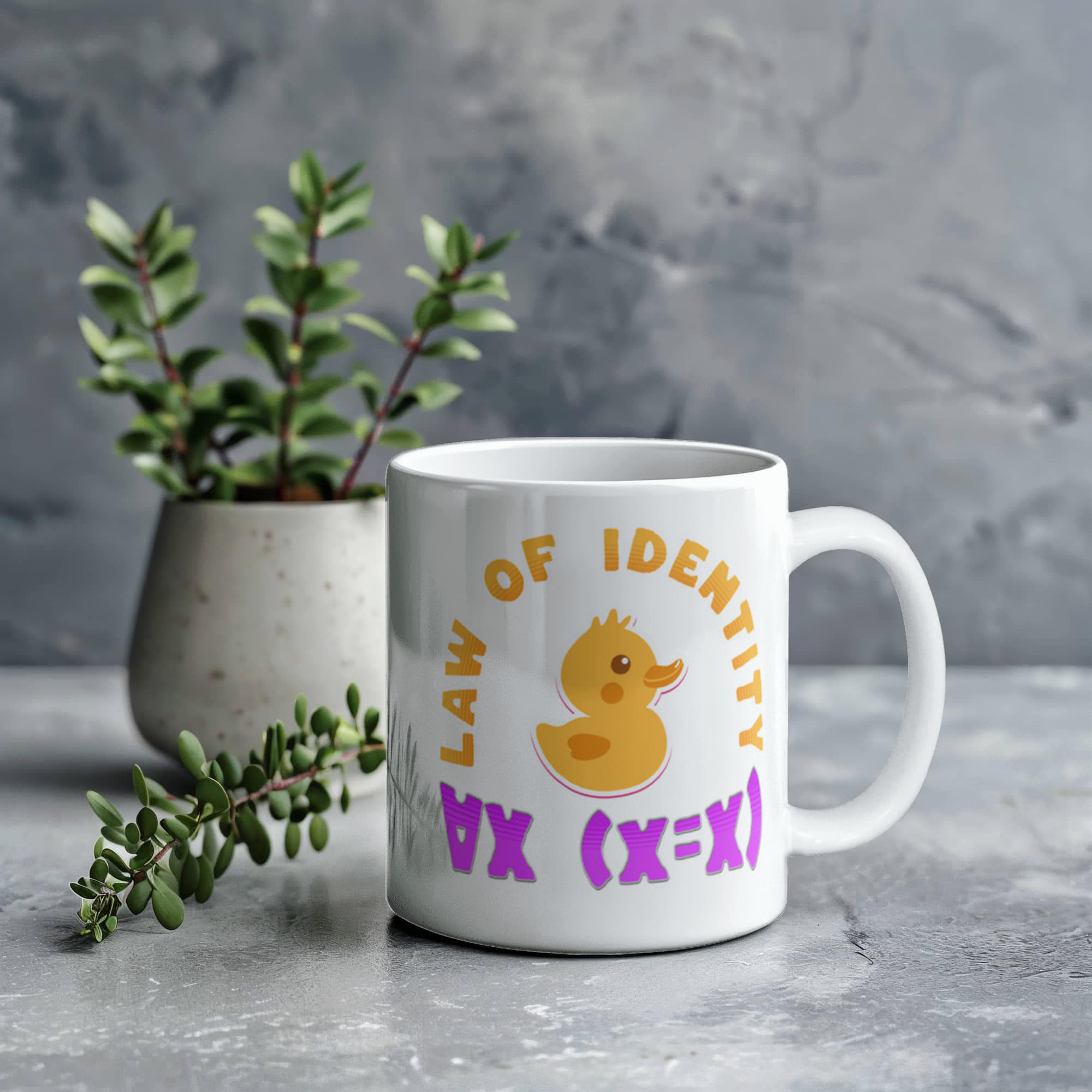 Law of Identity Duckie on a mug