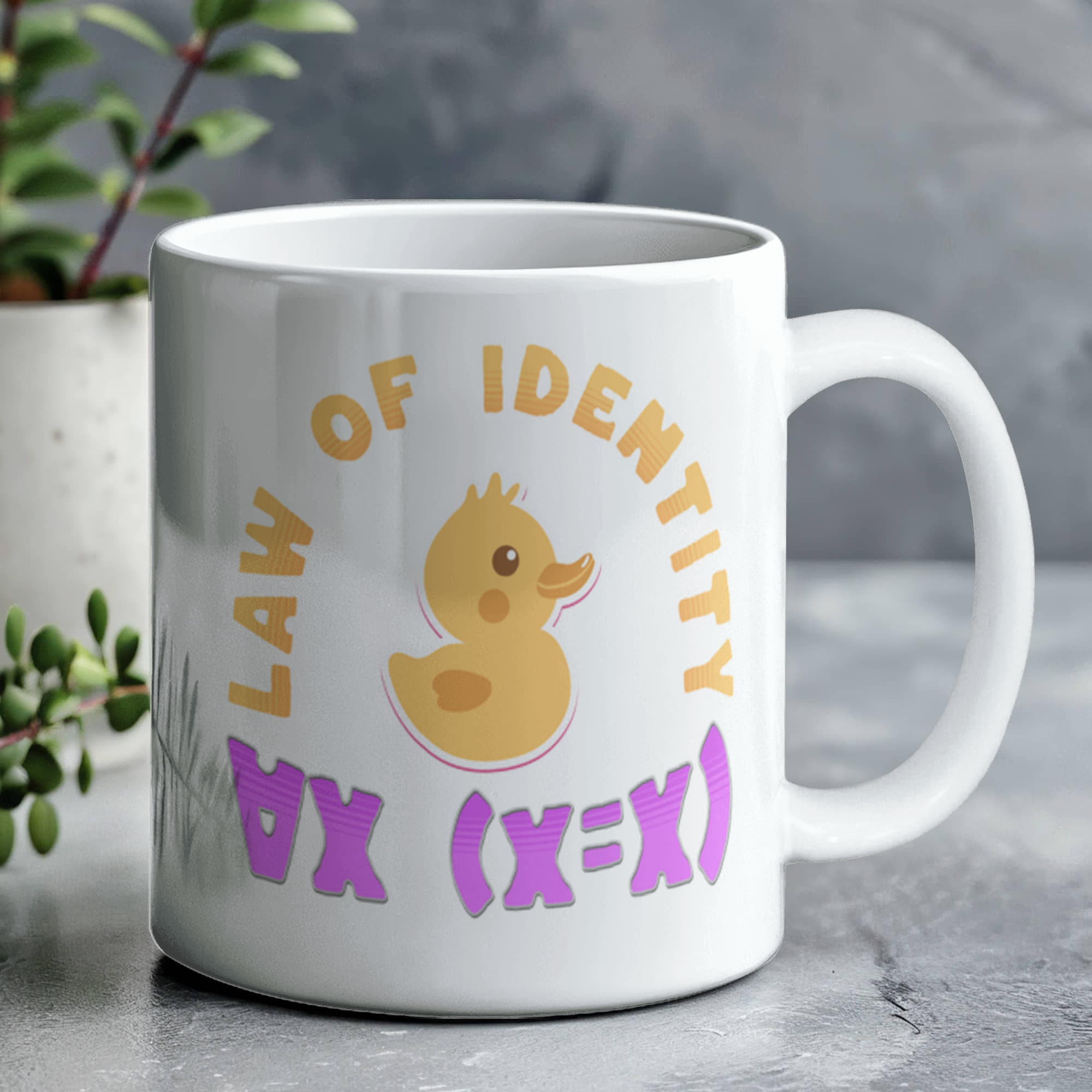 Law of Identity Duckie on a mug