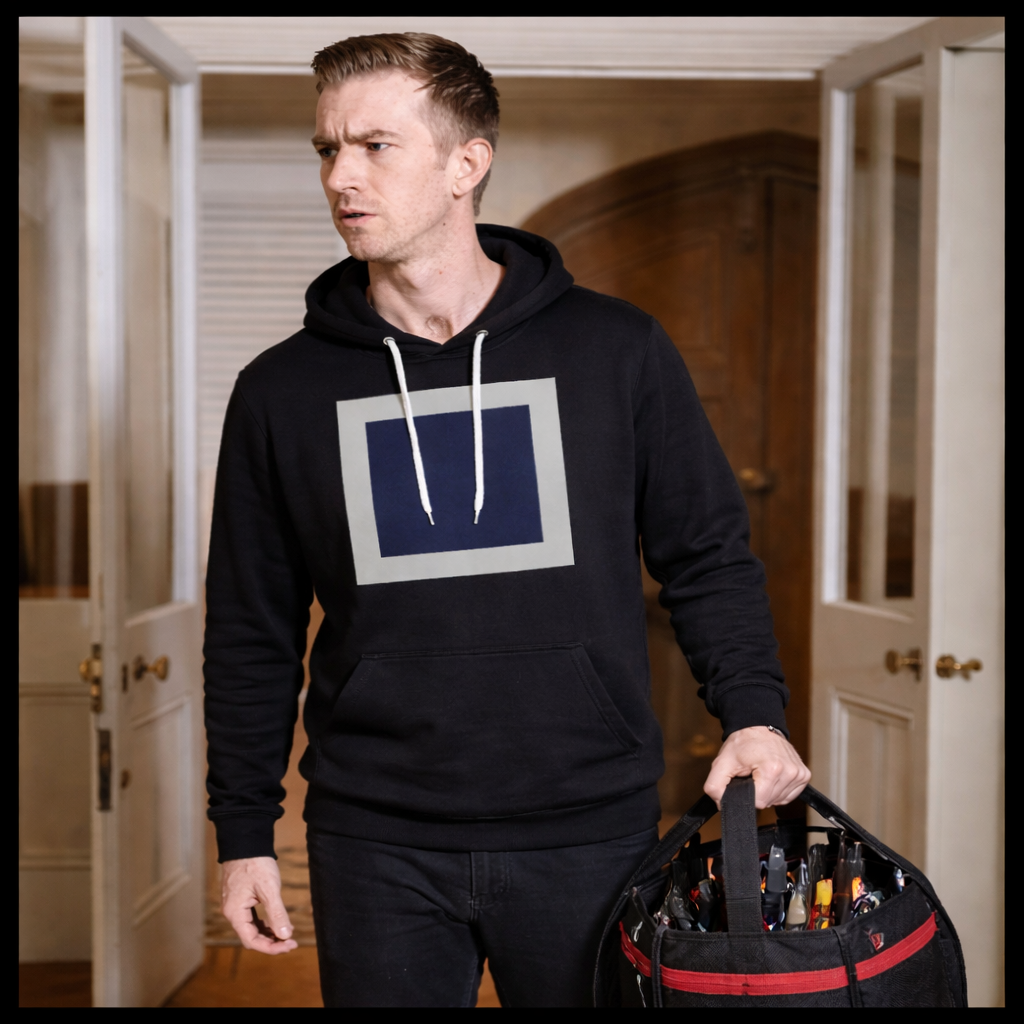 Black Suprematic Square (1915) on a hoodie