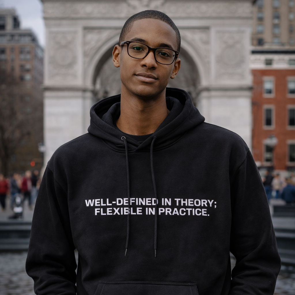 Well-Defined in Theory; Flexible in Practice Hoodie — Precise Up Top, Adaptable Where It Counts