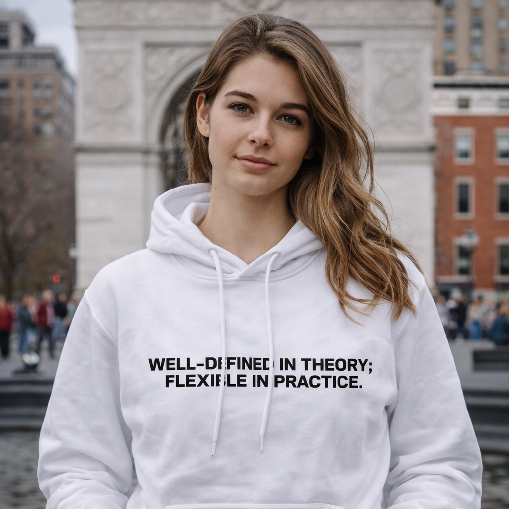 Well-Defined in Theory; Flexible in Practice Hoodie — Precise Up Top, Adaptable Where It Counts