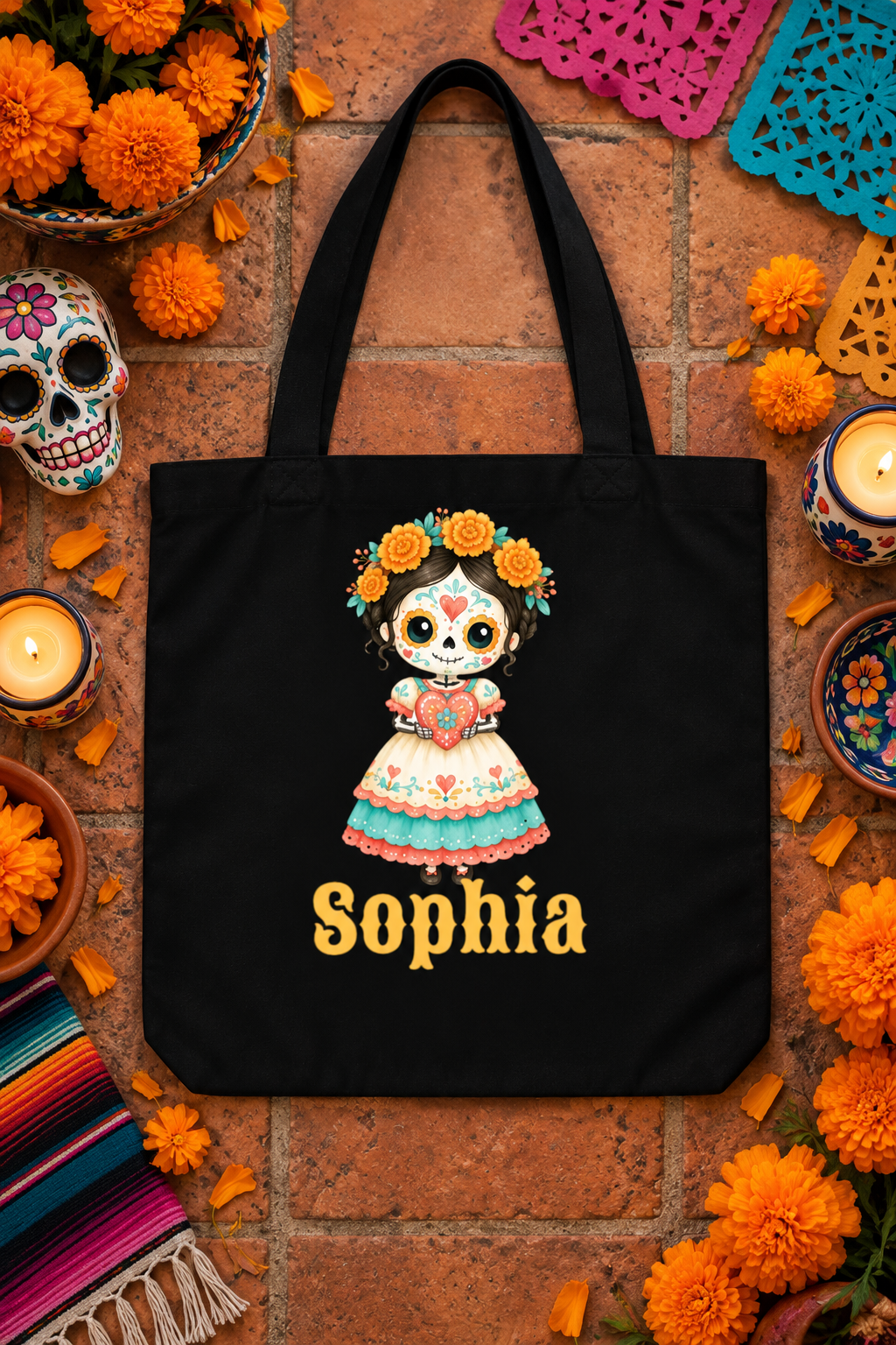 Personalized Catrina Girl Trick-or-Treat Tote Bag
