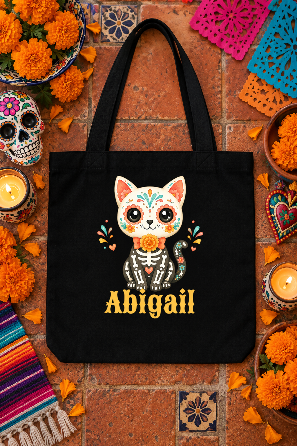 Personalized Skeleton Cat Trick-or-Treat Tote Bag