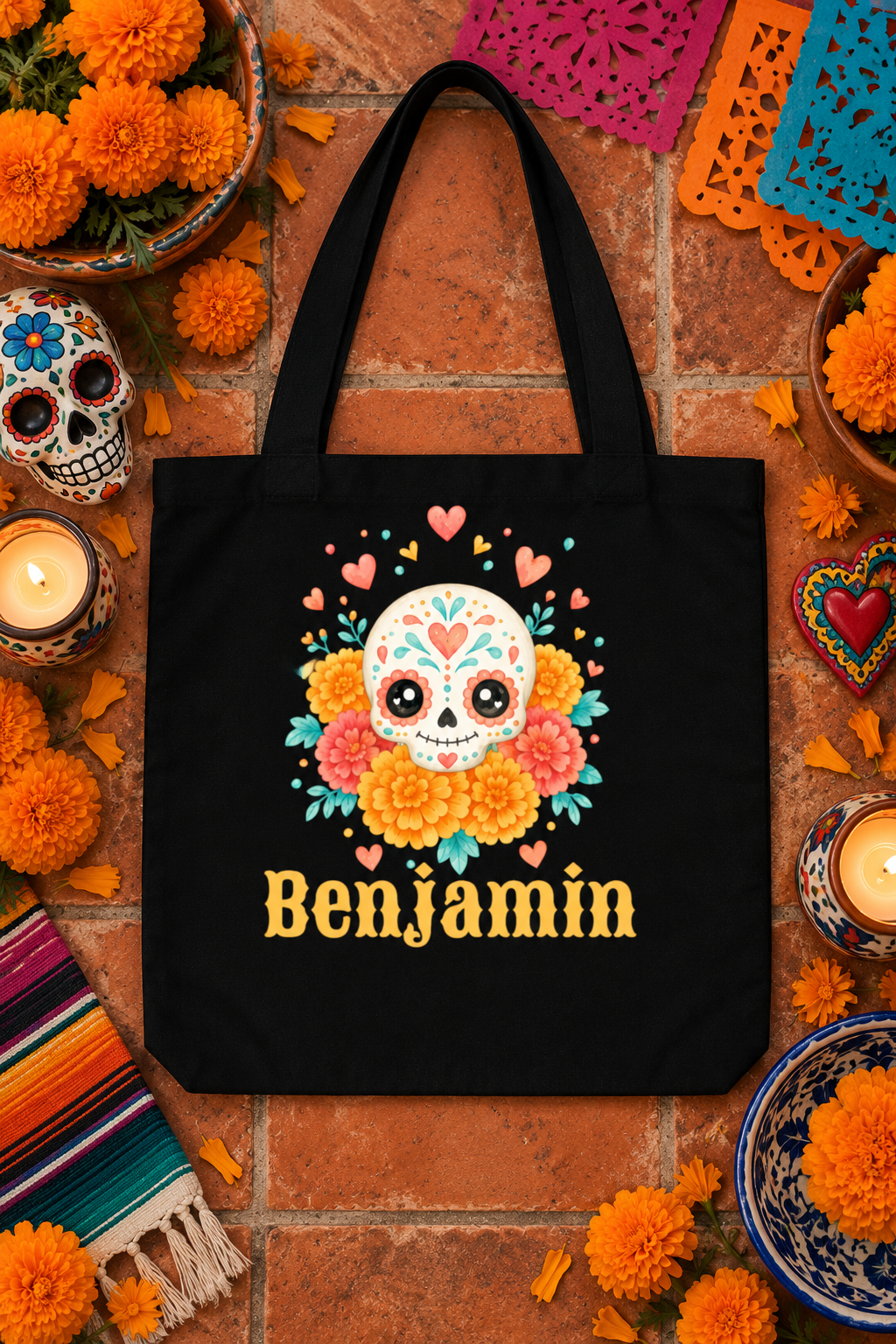 Personalized Sugar Skull Trick-or-Treat Tote Bag