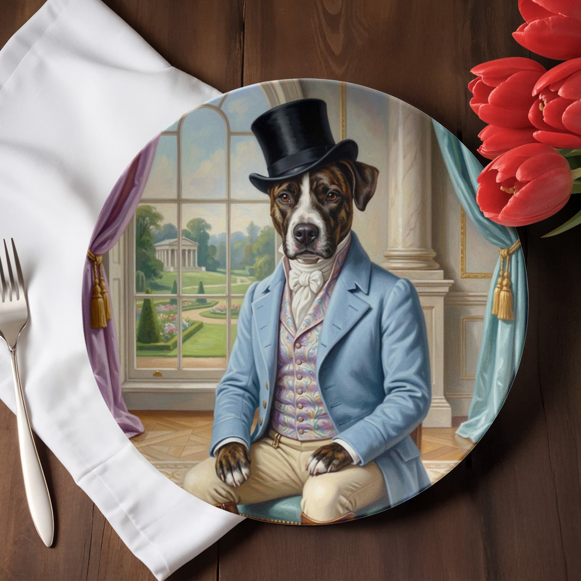 Regency Era Pet Portrait in Gentlemen's Attire - 10” Plate