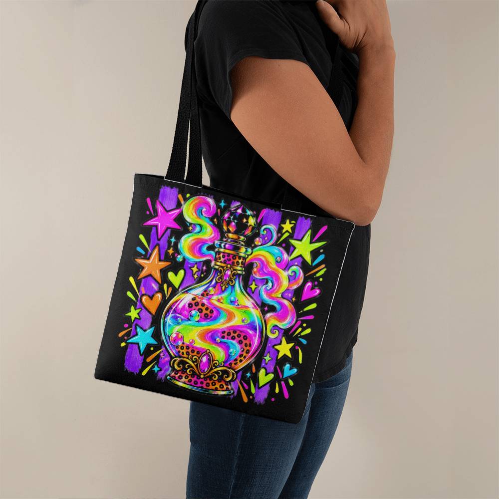 Neon Potion Bottle Halloween Tote Bag – Bubbling Rainbow Witch's Brew