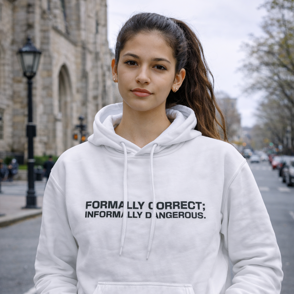 Formally Correct; Informally Dangerous Hoodie — Flawless Logic, Risky Execution