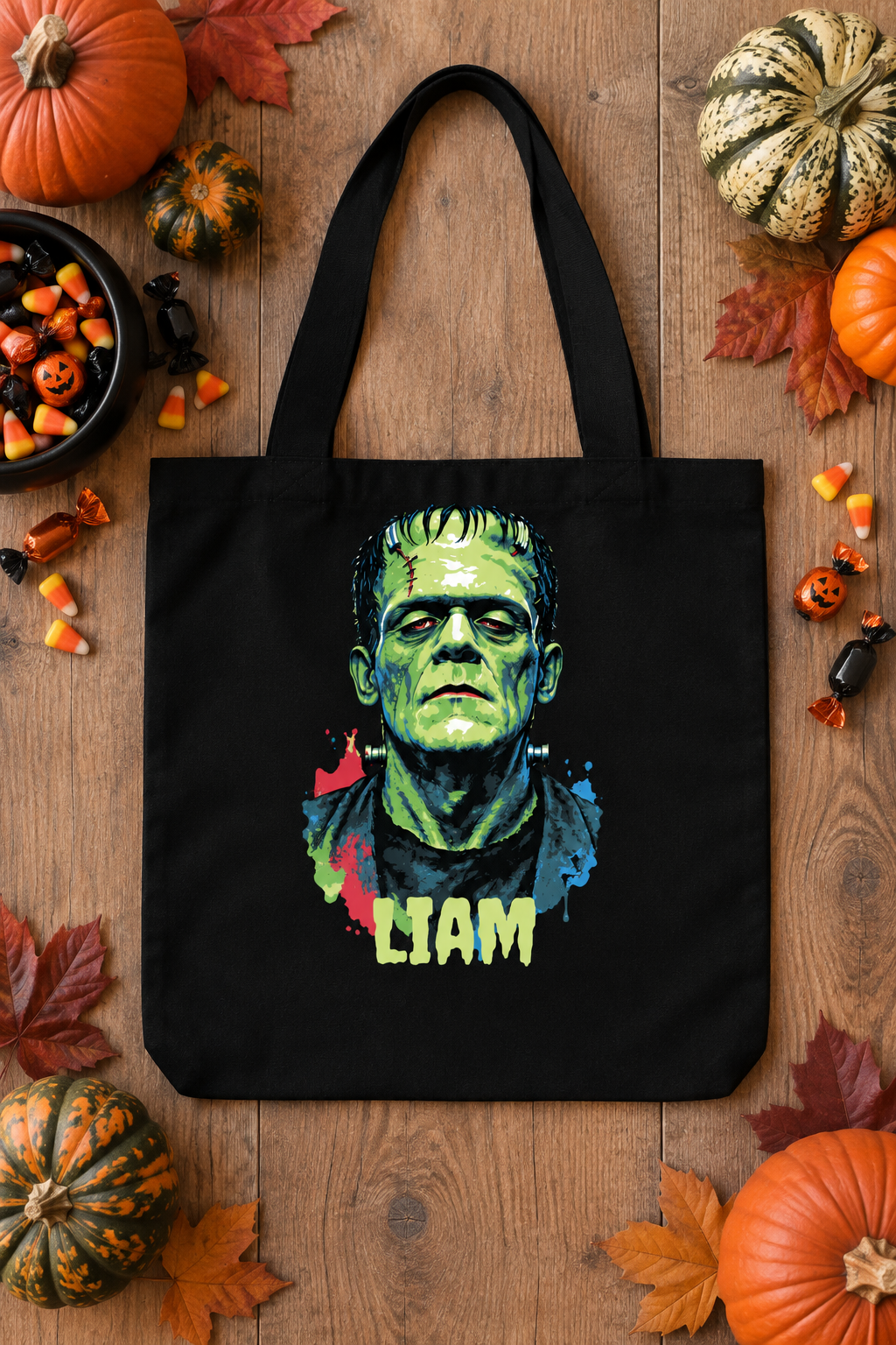 Personalized Frankenstein Monster Trick-or-Treat Tote Bag