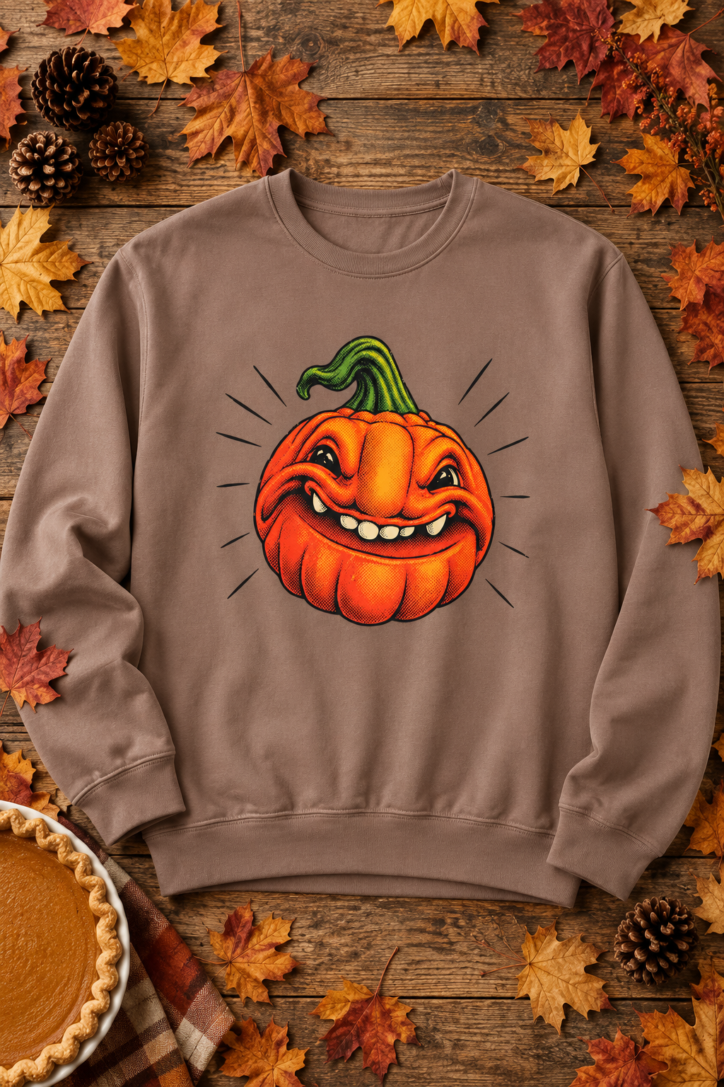 Goofy Jack-o'-Lantern Sweatshirt | Sly Grinning Pumpkin Face Halloween Crewneck