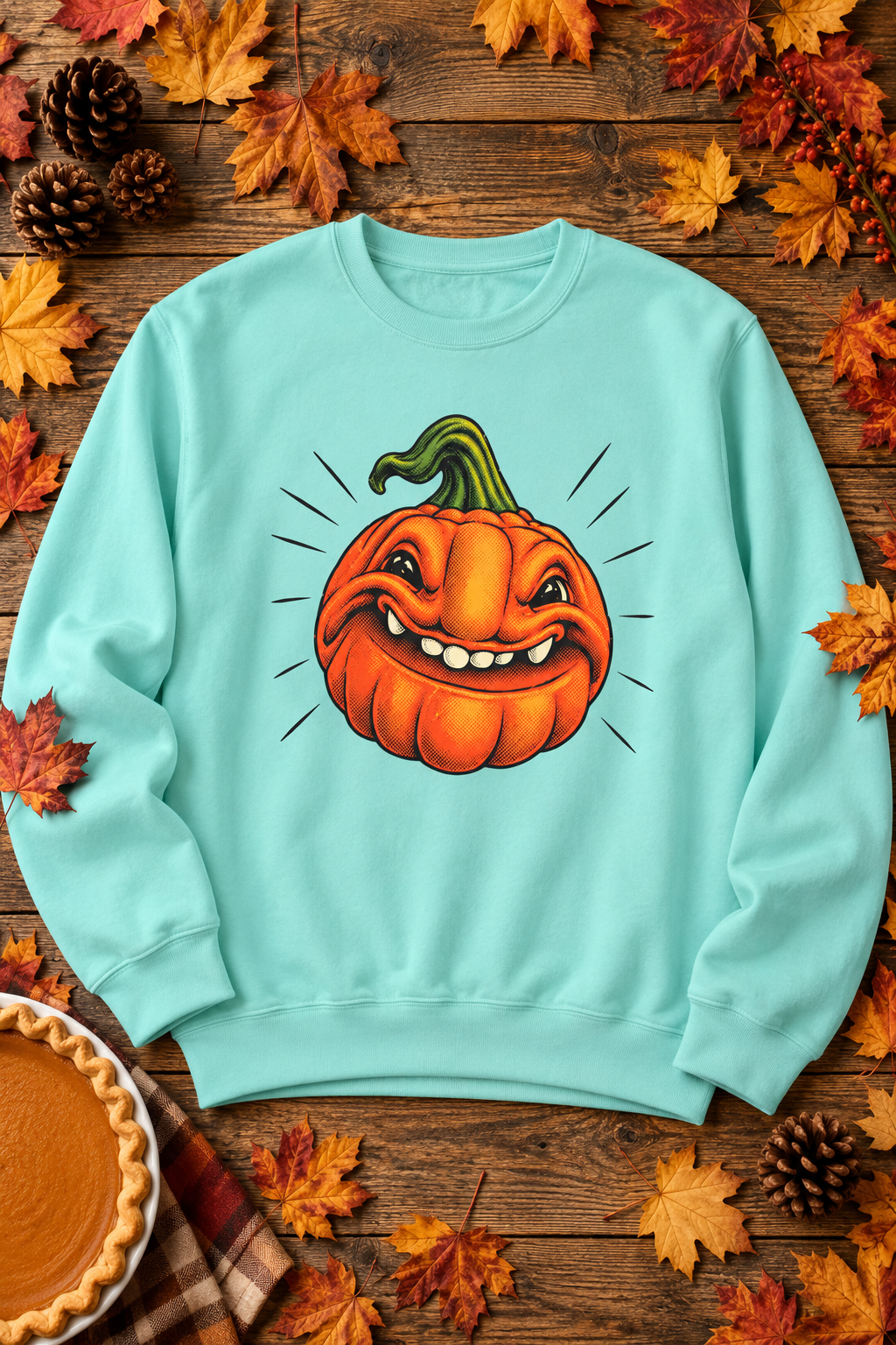 Goofy Jack-o'-Lantern Sweatshirt | Sly Grinning Pumpkin Face Halloween Crewneck