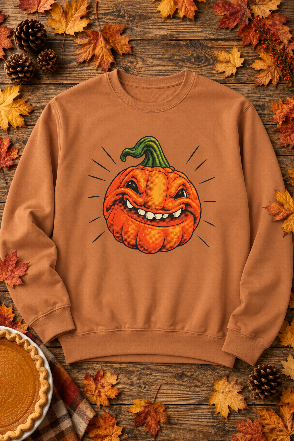 Goofy Jack-o'-Lantern Sweatshirt | Sly Grinning Pumpkin Face Halloween Crewneck