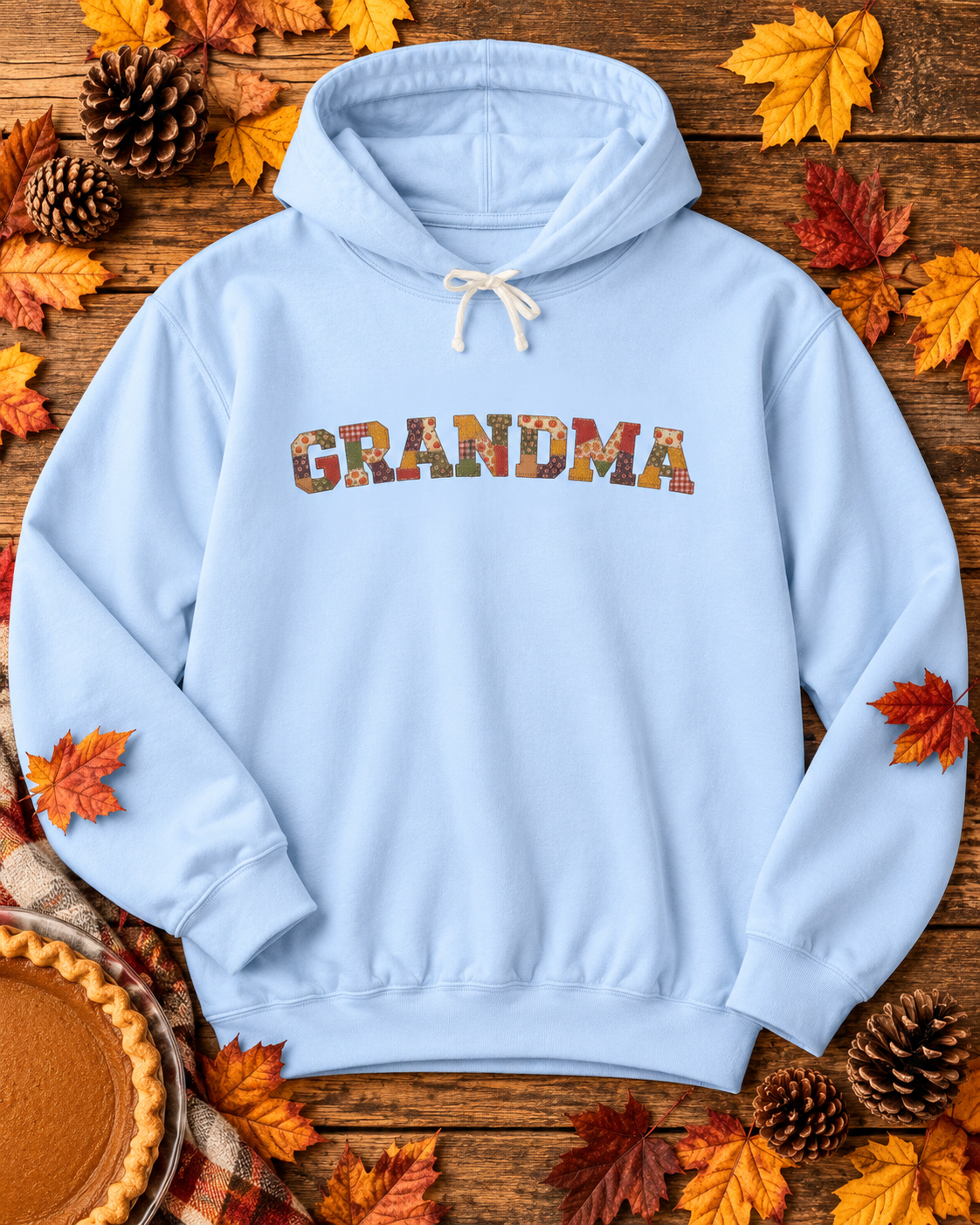 Personalized Grandma Hoodie | Pumpkin Spice Patchwork Sweatshirt in 4 Colors