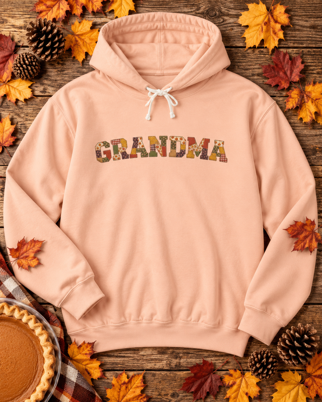 Personalized Grandma Hoodie | Pumpkin Spice Patchwork Sweatshirt in 4 Colors
