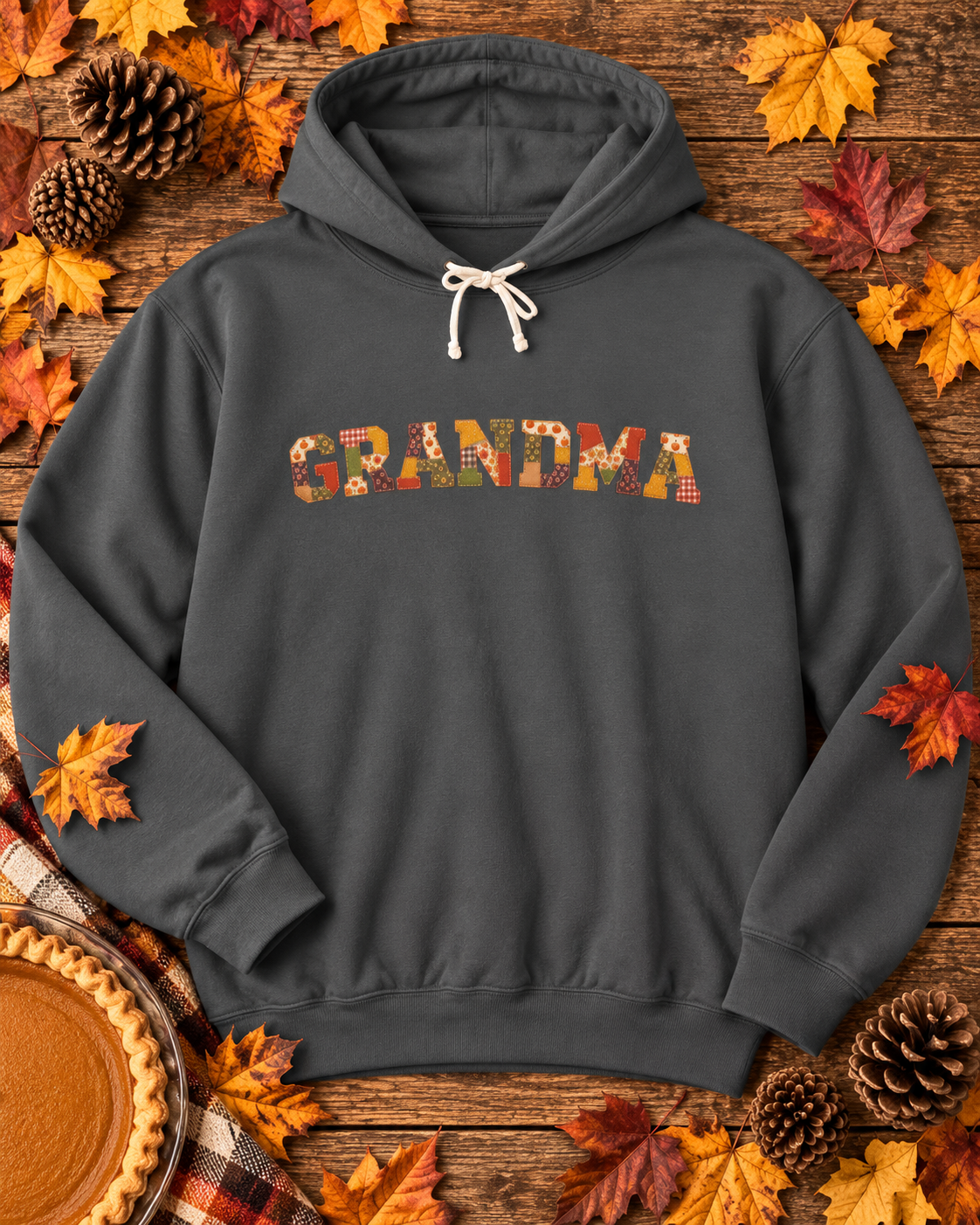 Personalized Grandma Hoodie | Pumpkin Spice Patchwork Sweatshirt in 4 Colors