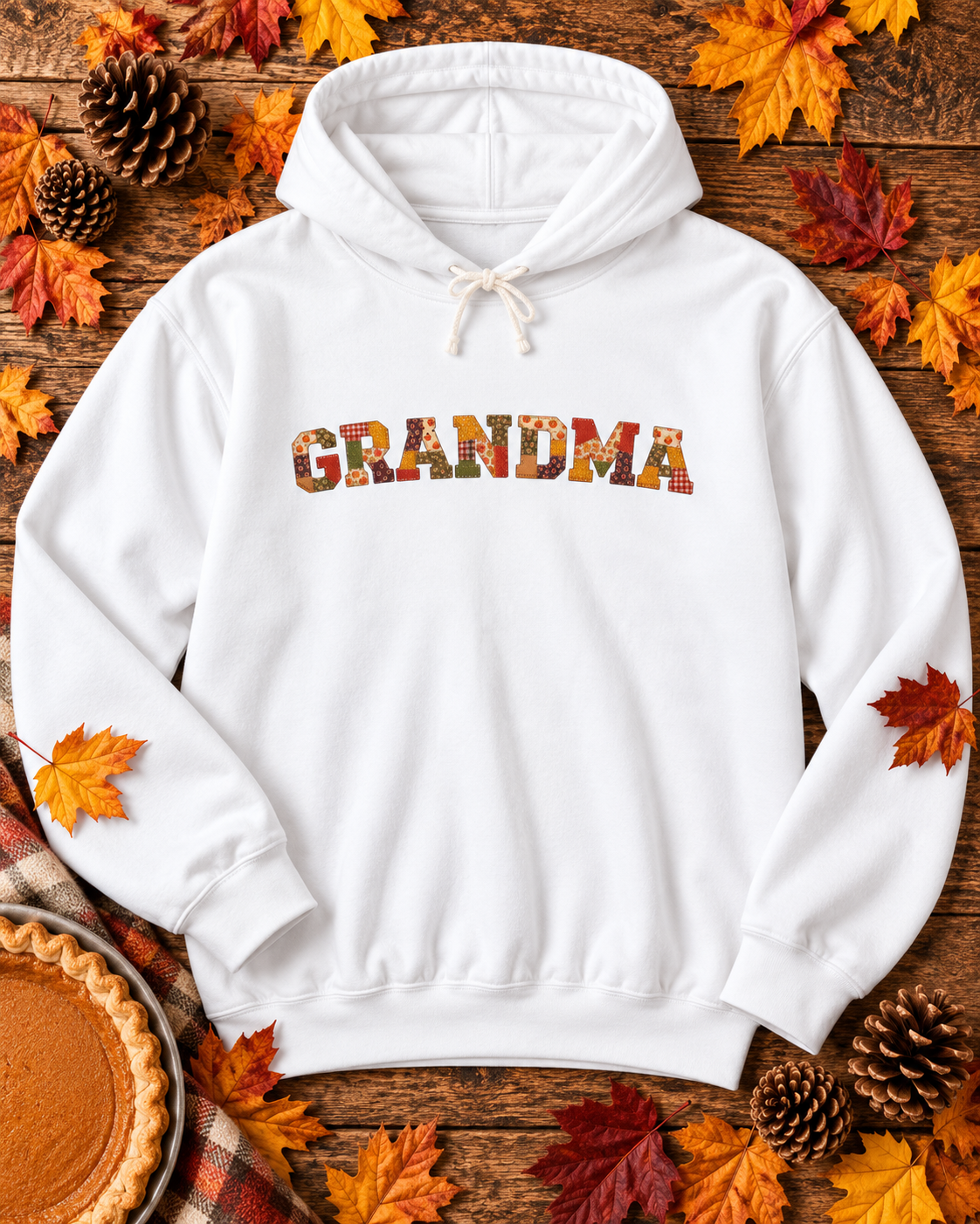 Personalized Grandma Hoodie | Pumpkin Spice Patchwork Sweatshirt in 4 Colors