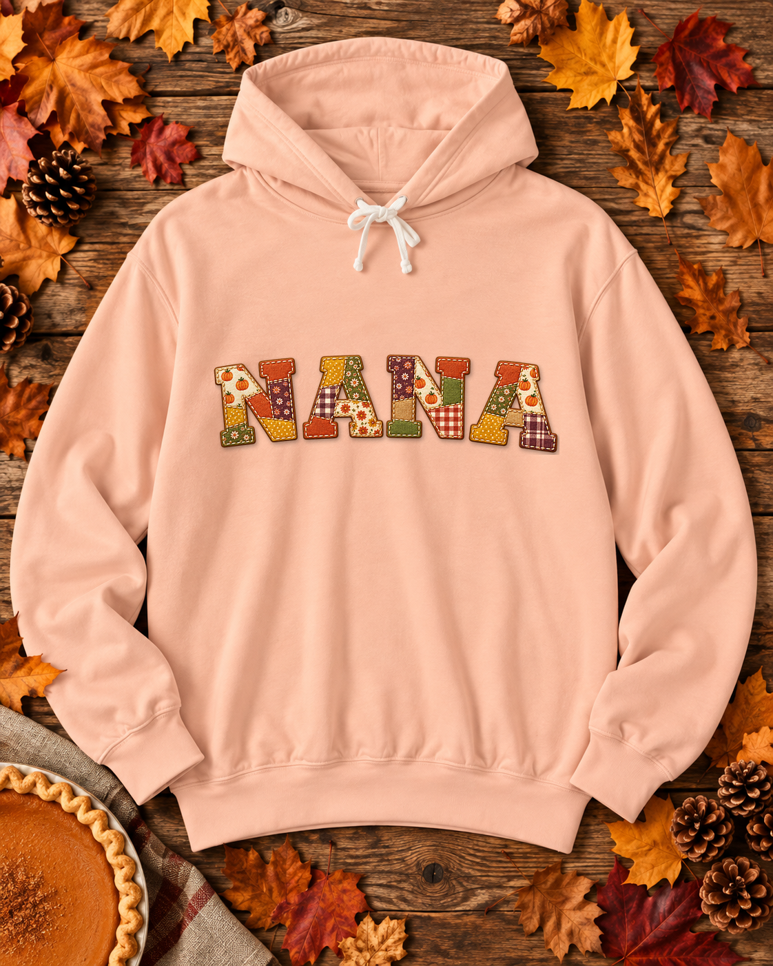 Personalized Grandma Hoodie | Pumpkin Spice Patchwork Sweatshirt in 4 Colors