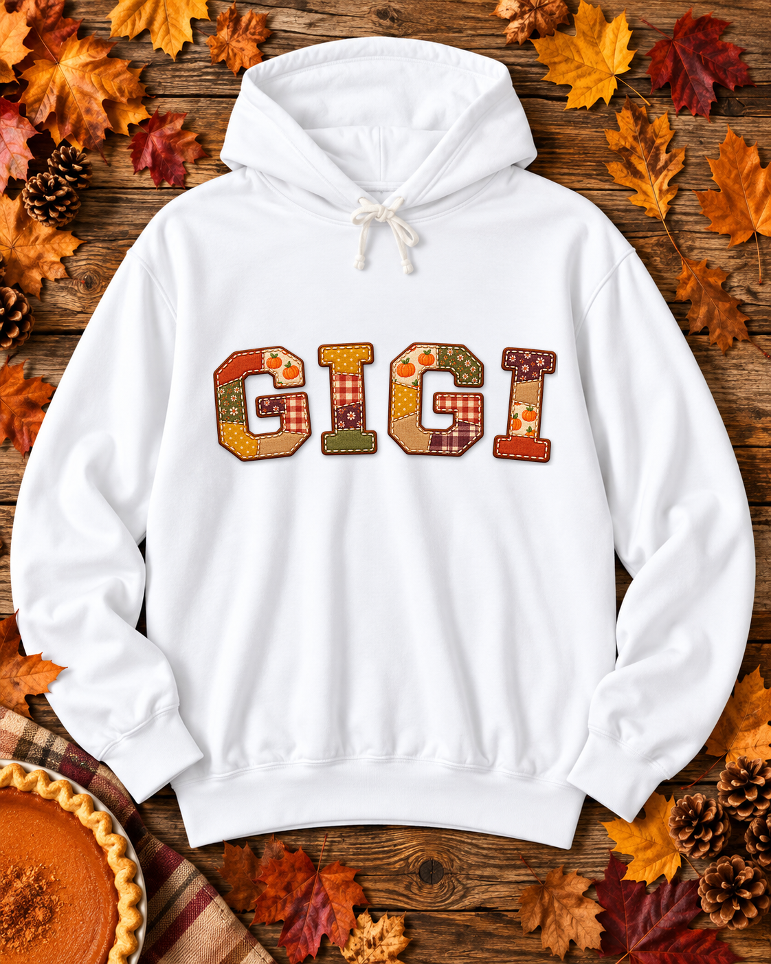 Personalized Grandma Hoodie | Pumpkin Spice Patchwork Sweatshirt in 4 Colors