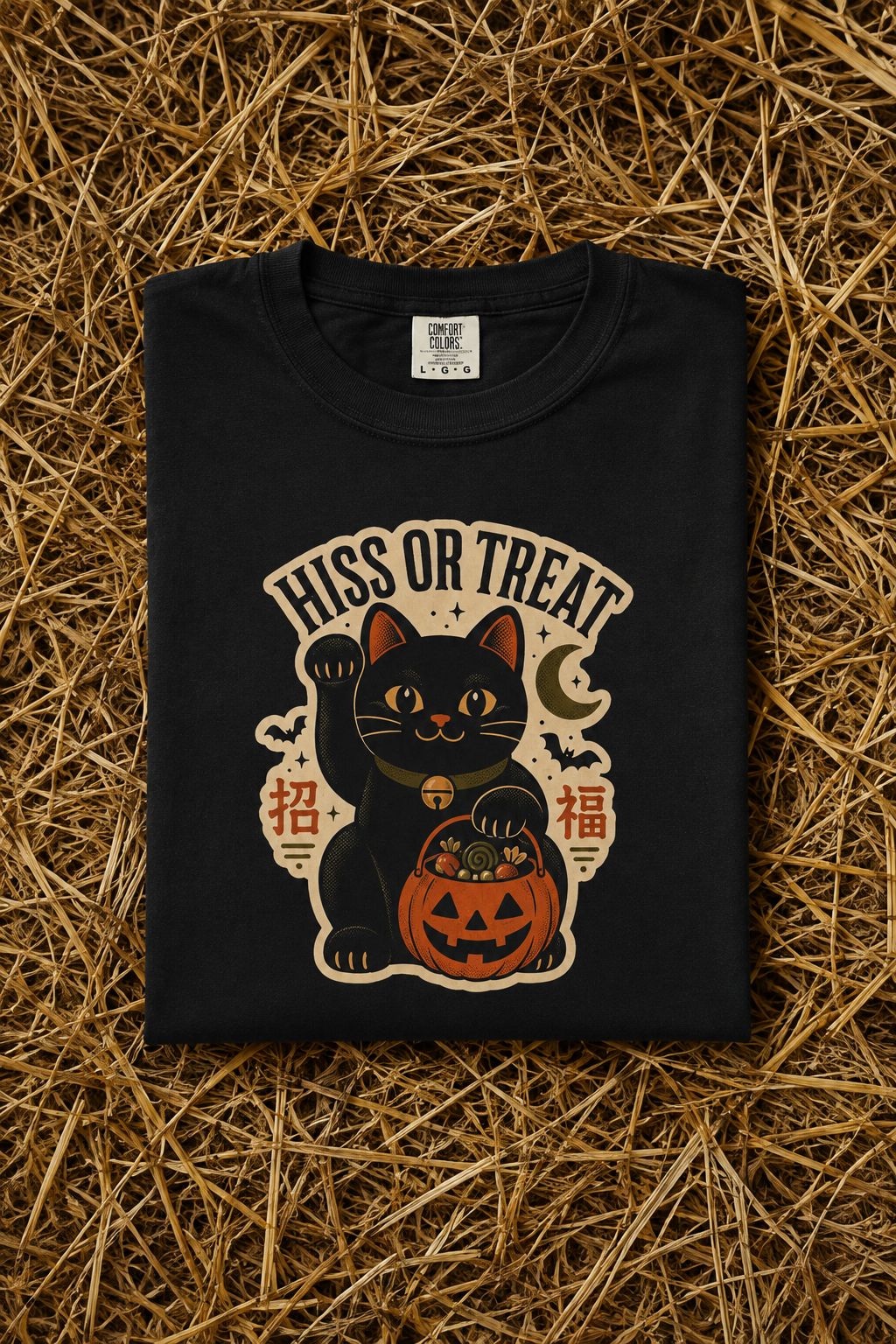 Hiss or Treat 2026 Black Cat Maneki-Neko Halloween T-Shirt - Black - Pinterest
