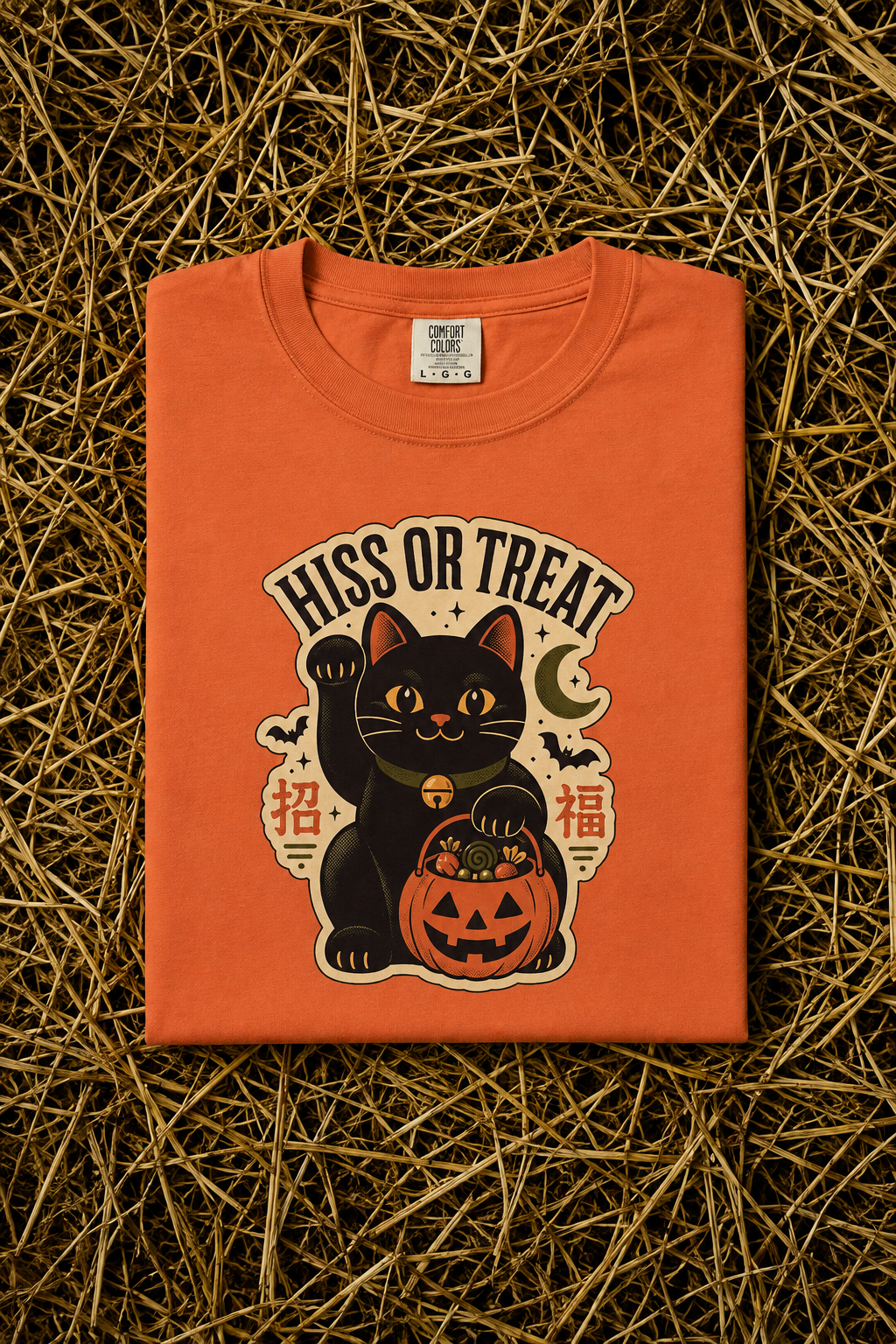 Hiss or Treat 2026 Black Cat Maneki-Neko Halloween T-Shirt - Burnt Orange - Pinterest