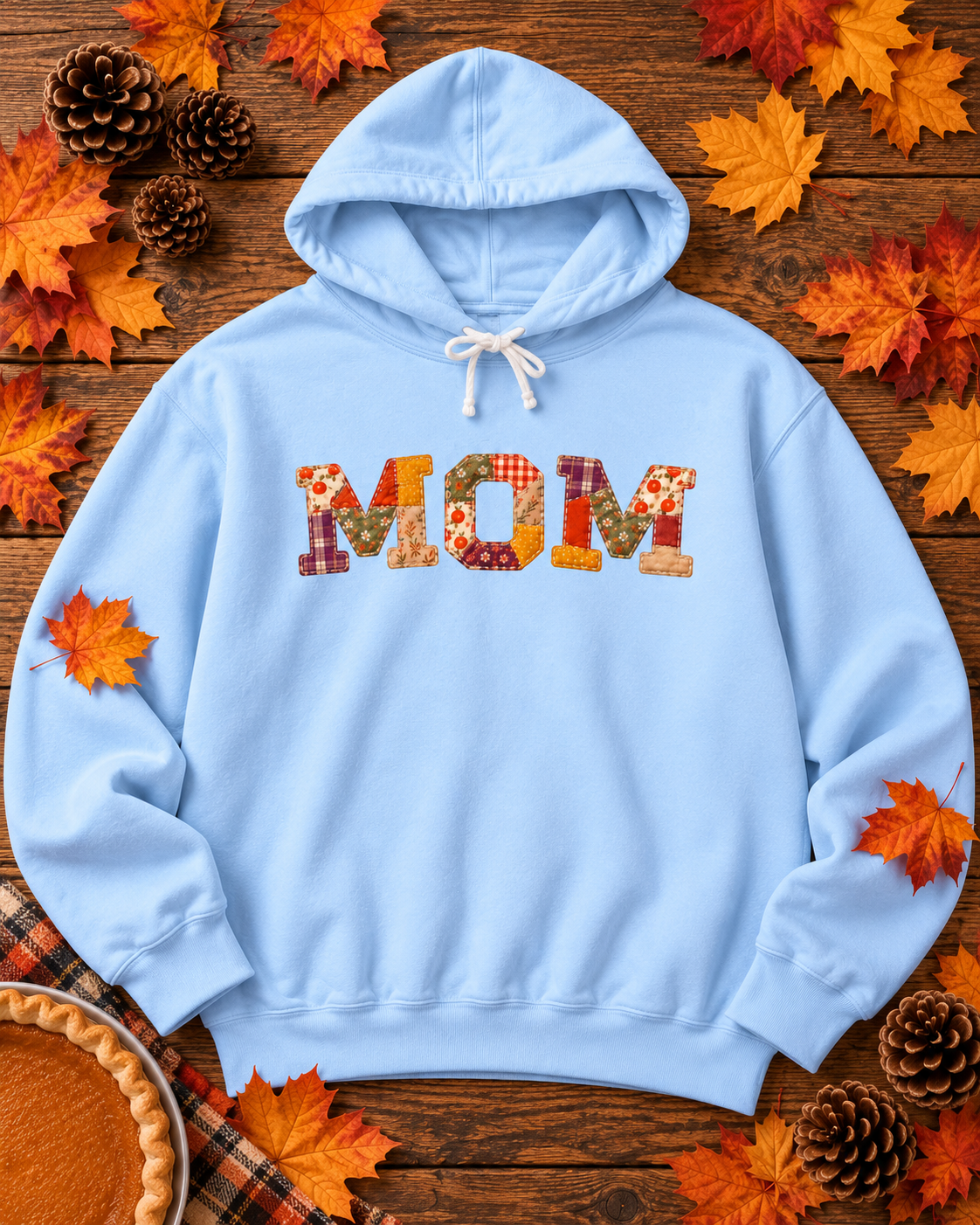 Personalized Mom Hoodie | Pumpkin Spice Patchwork Sweatshirt in 4 Colors
