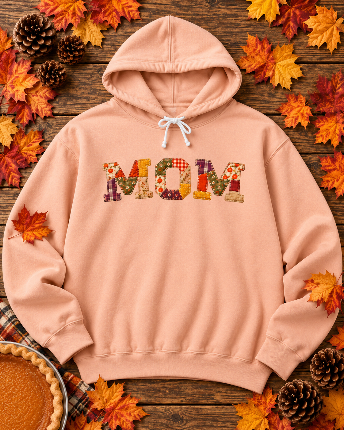 Personalized Mom Hoodie | Pumpkin Spice Patchwork Sweatshirt in 4 Colors