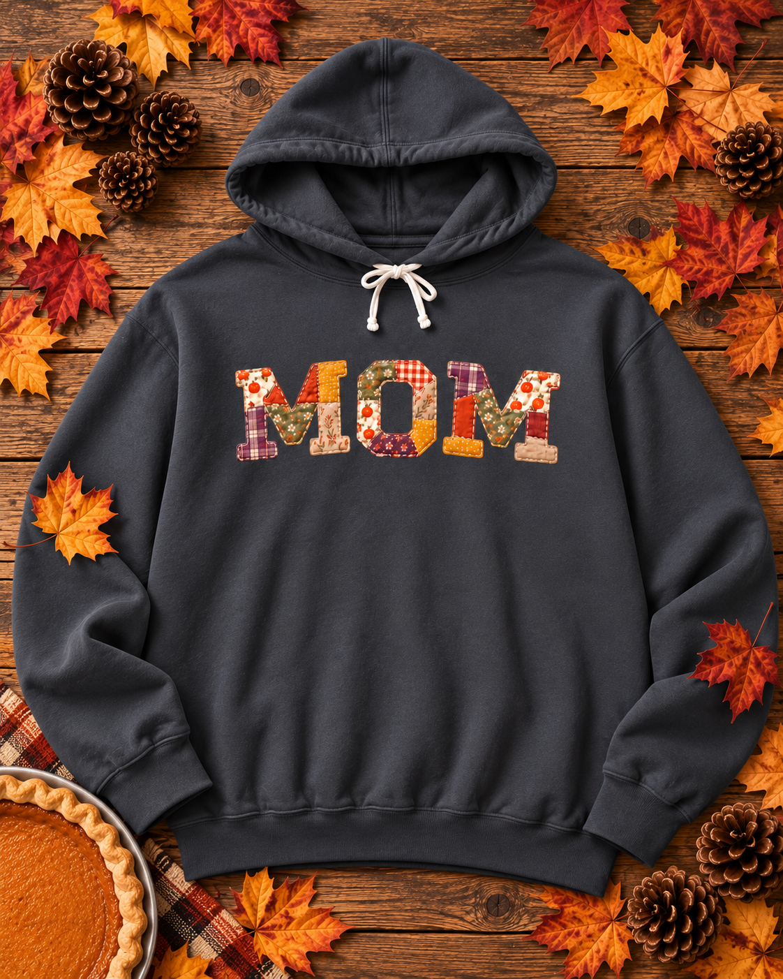 Personalized Mom Hoodie | Pumpkin Spice Patchwork Sweatshirt in 4 Colors