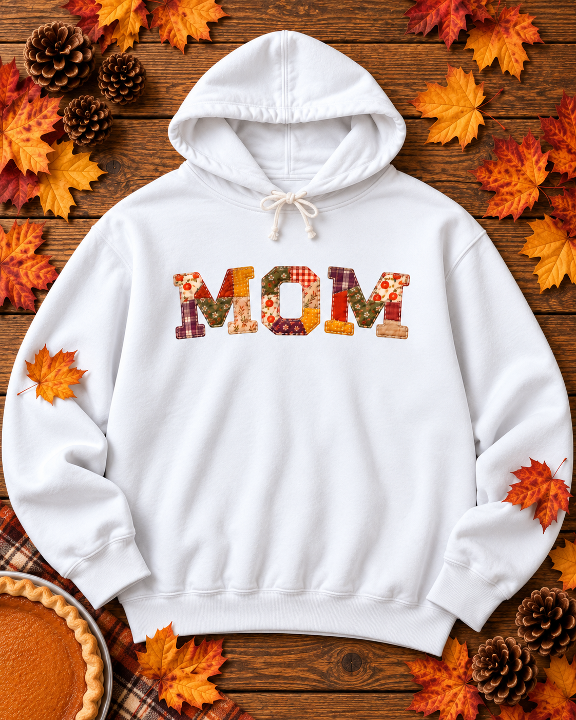 Personalized Mom Hoodie | Pumpkin Spice Patchwork Sweatshirt in 4 Colors
