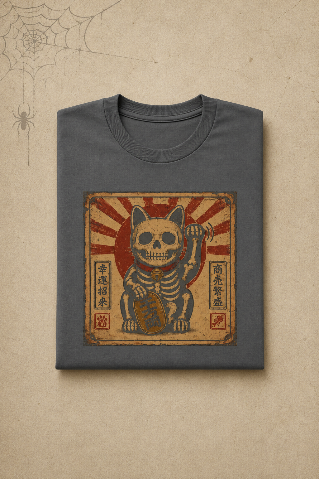 Maneki-Neko Skeleton Halloween T-Shirt - Pepper