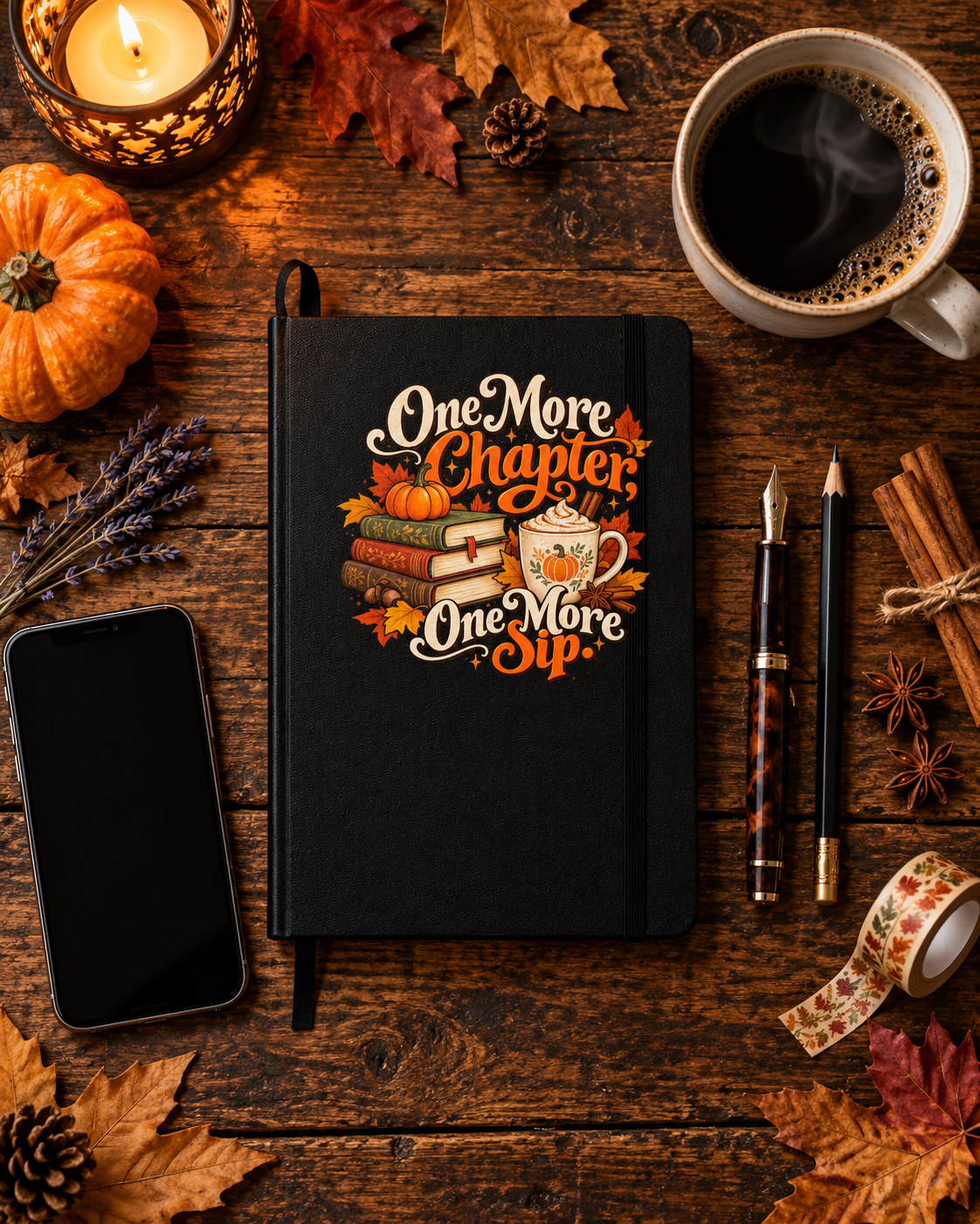 One More Chapter, One More Sip Journal | Cozy Fall Book Lover Notebook