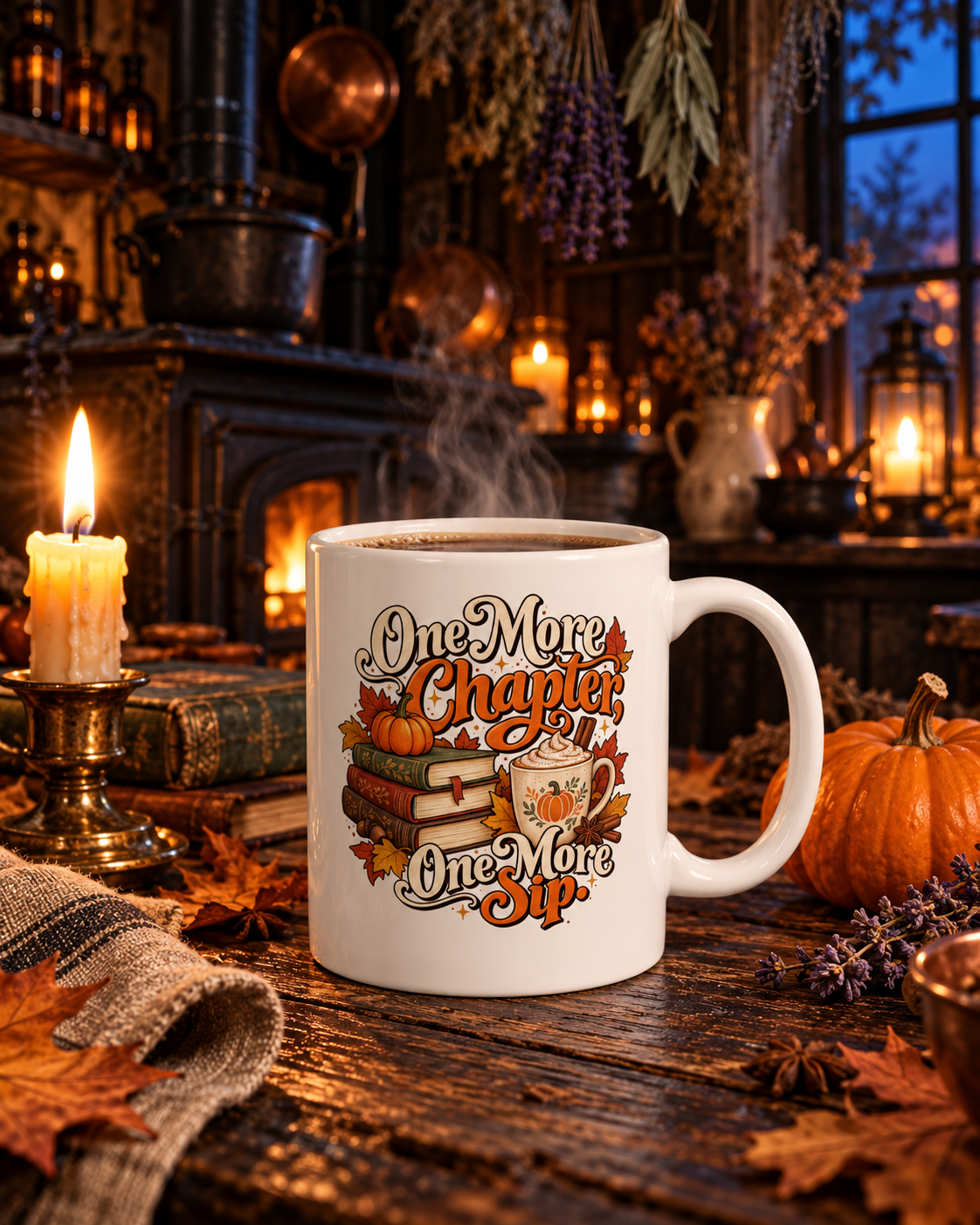 One More Chapter, One More Sip Mug | Pumpkin Spice Book Lover Fall Coffee Mug