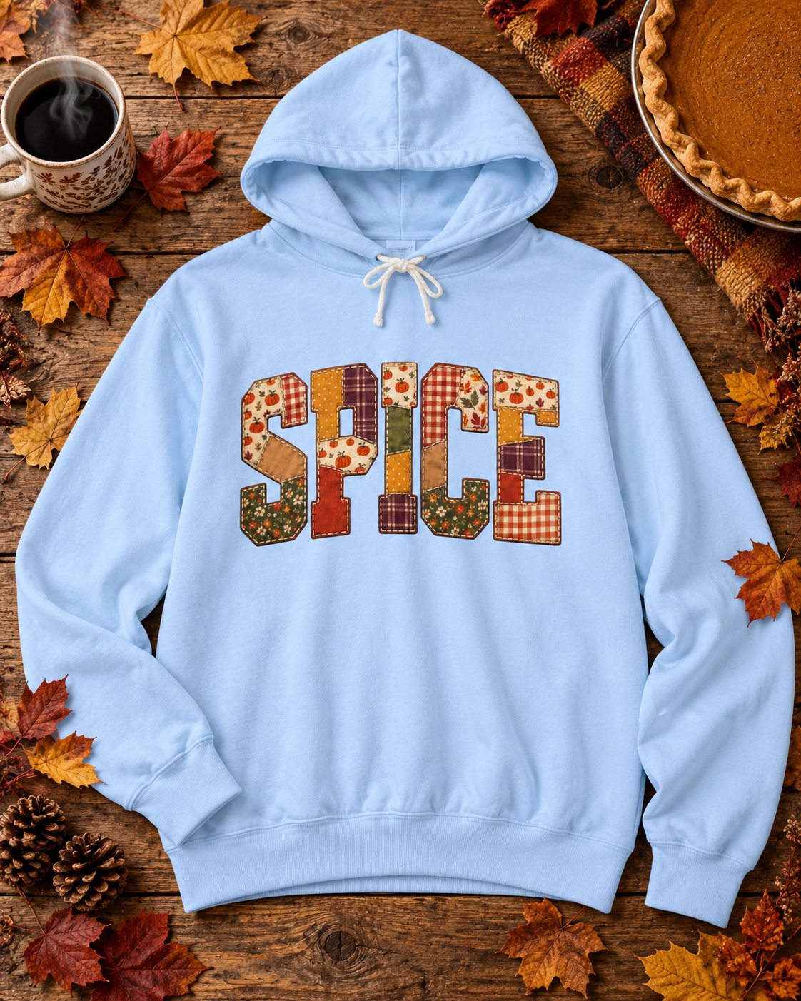 Patchwork SPICE Hoodie – Pumpkin Spice Fall Sweatshirt