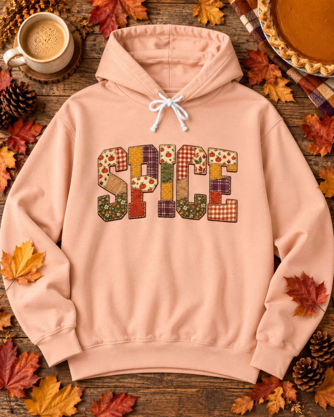 Patchwork SPICE Hoodie – Pumpkin Spice Fall Sweatshirt