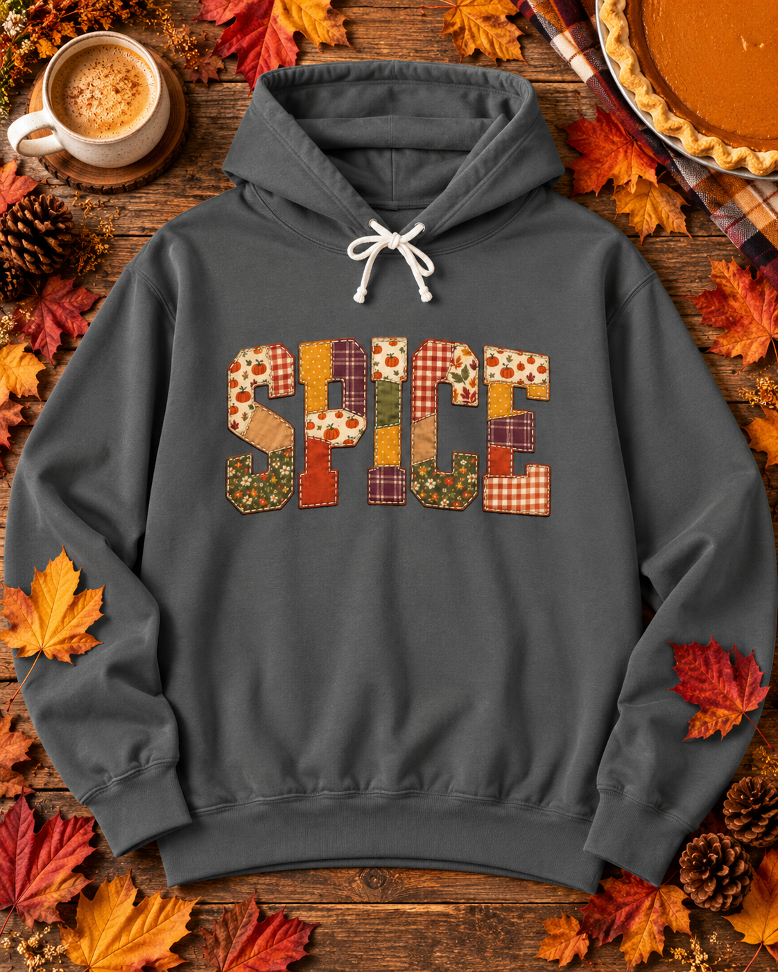 Patchwork SPICE Hoodie – Pumpkin Spice Fall Sweatshirt