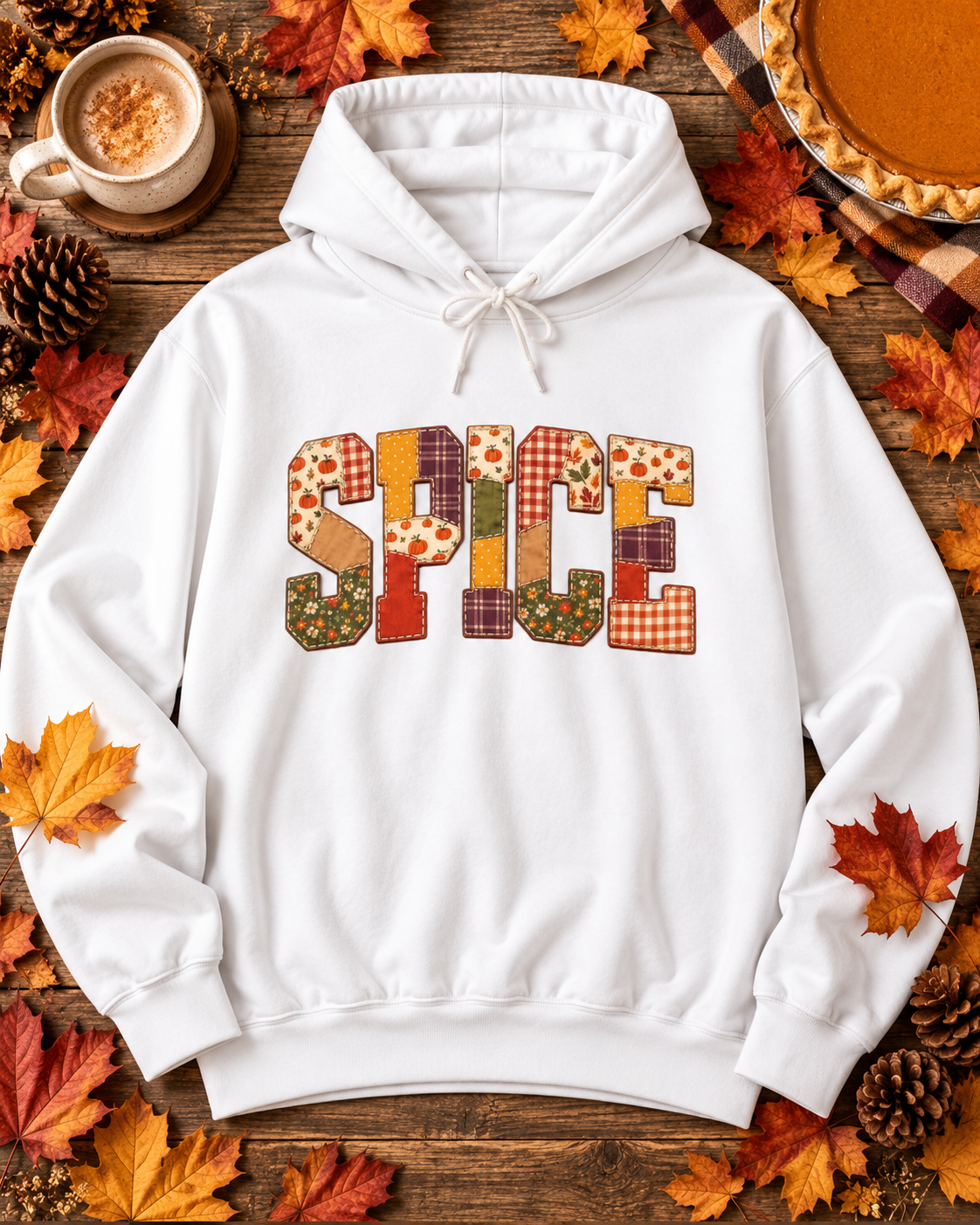 Patchwork SPICE Hoodie – Pumpkin Spice Fall Sweatshirt